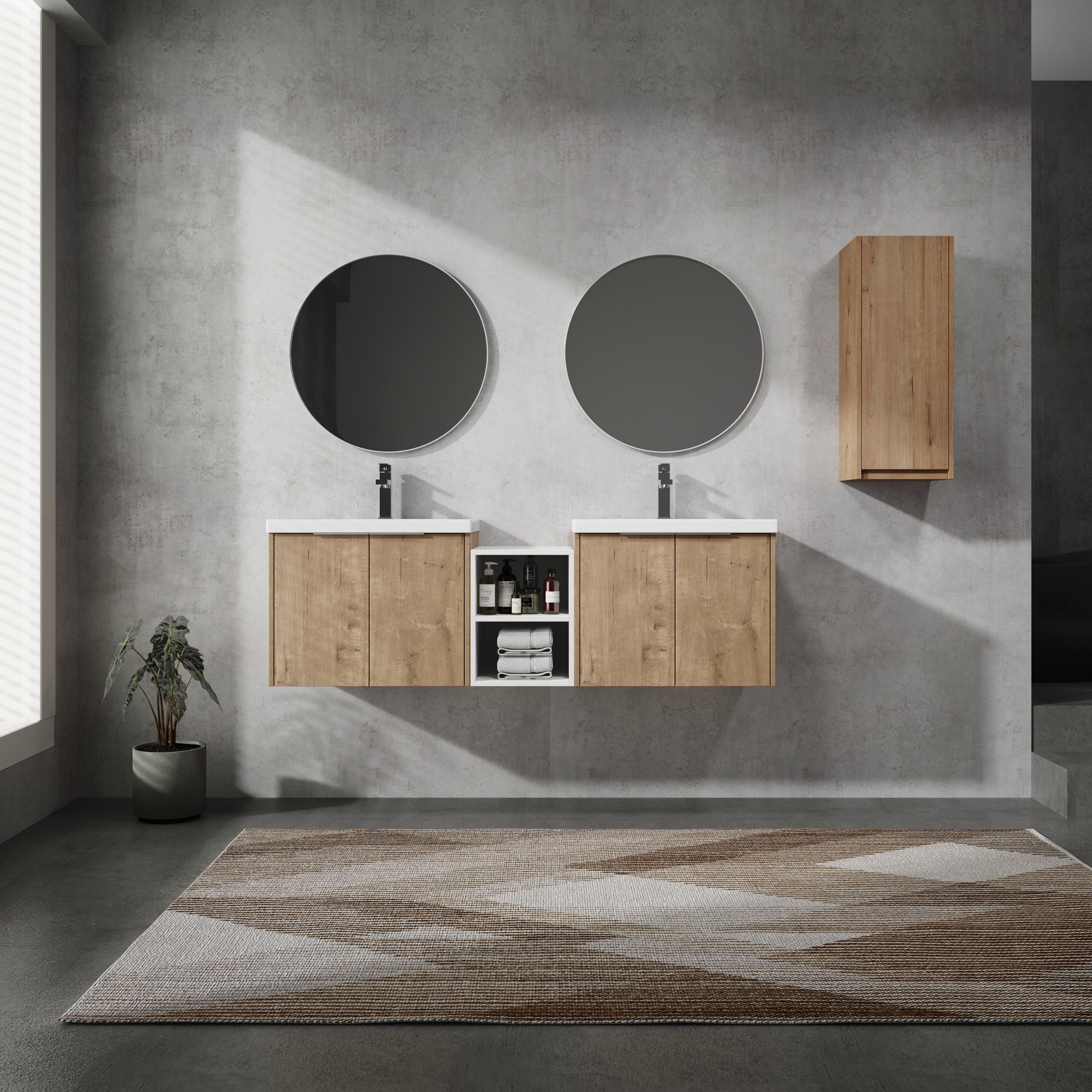 60" Wall-Mount Bathroom Vanity with Sink & Cabinets