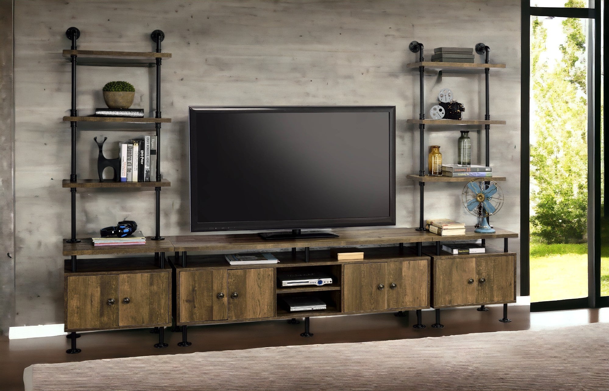 Ensata II Rustic Oak & Black TV Stand