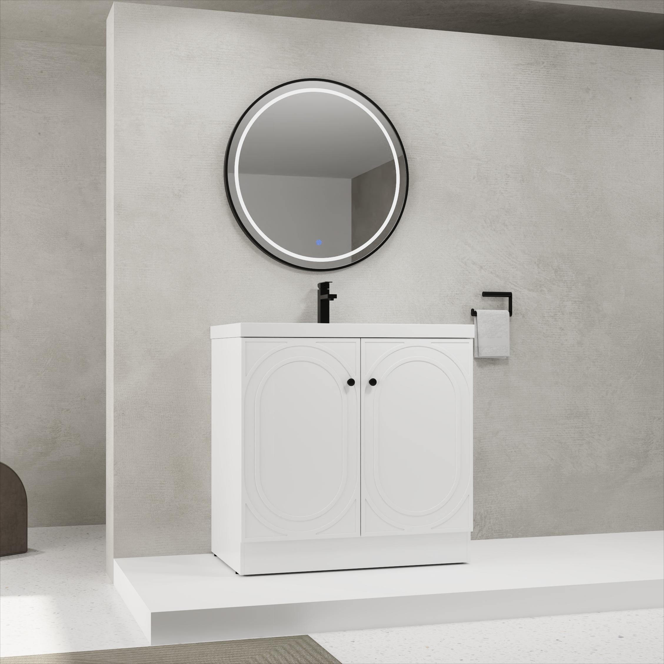 36" White Bathroom Vanity with Resin Sink