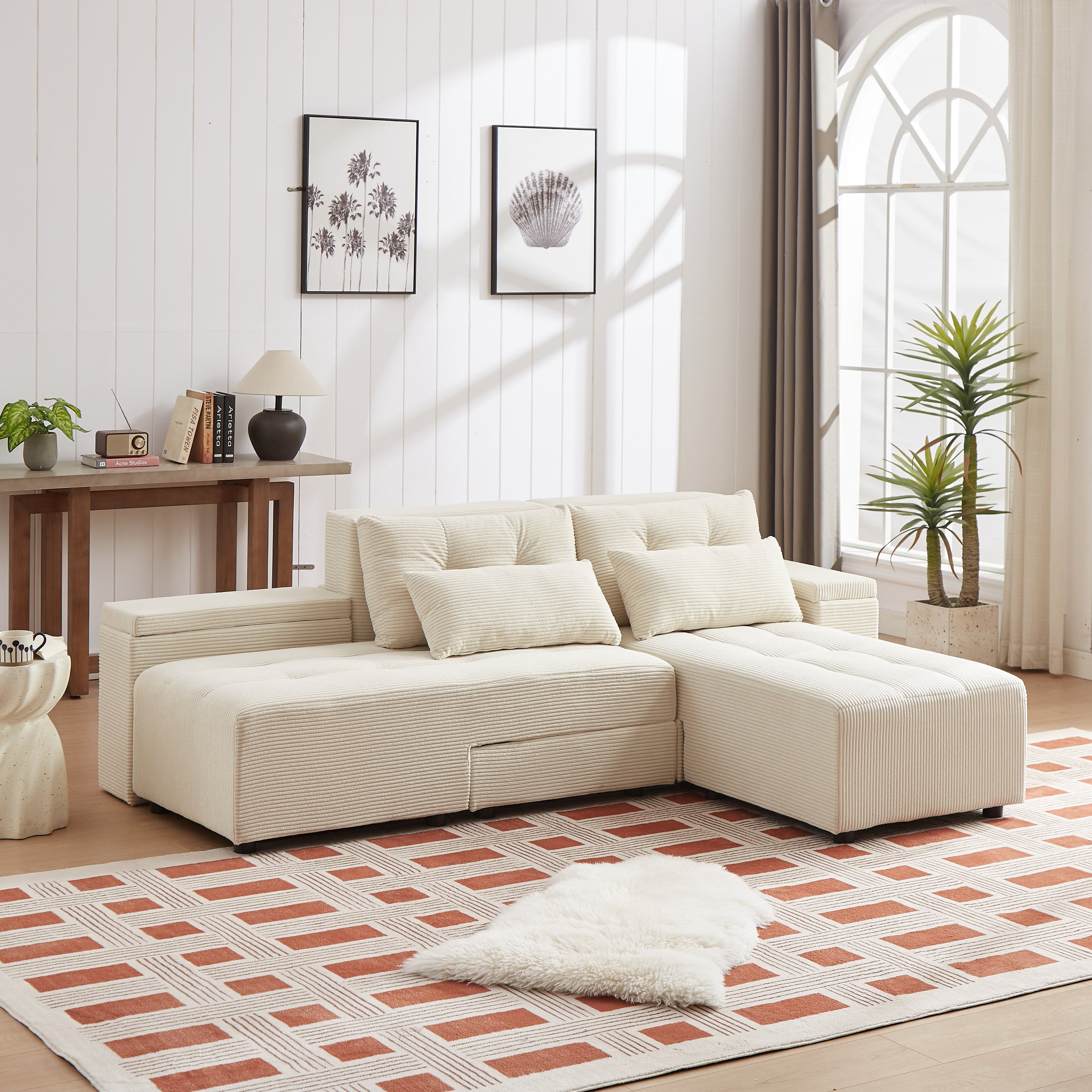3-in-1 Convertible Sofa, Sectional with Storage, Corduroy Couch