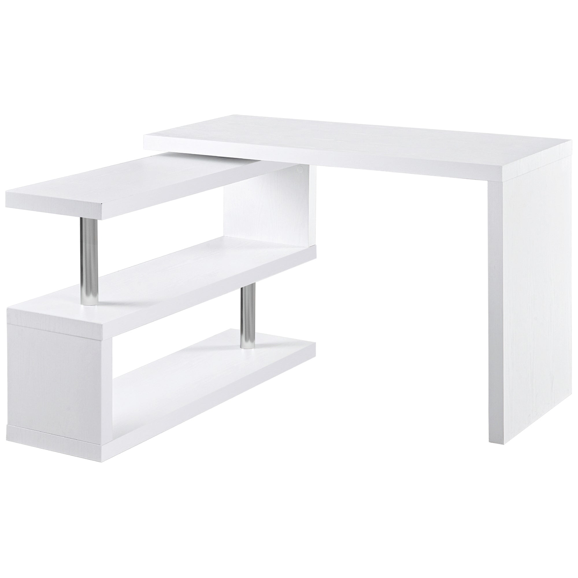 360° Rotating L-Shaped Corner Desk w/ Shelves - White