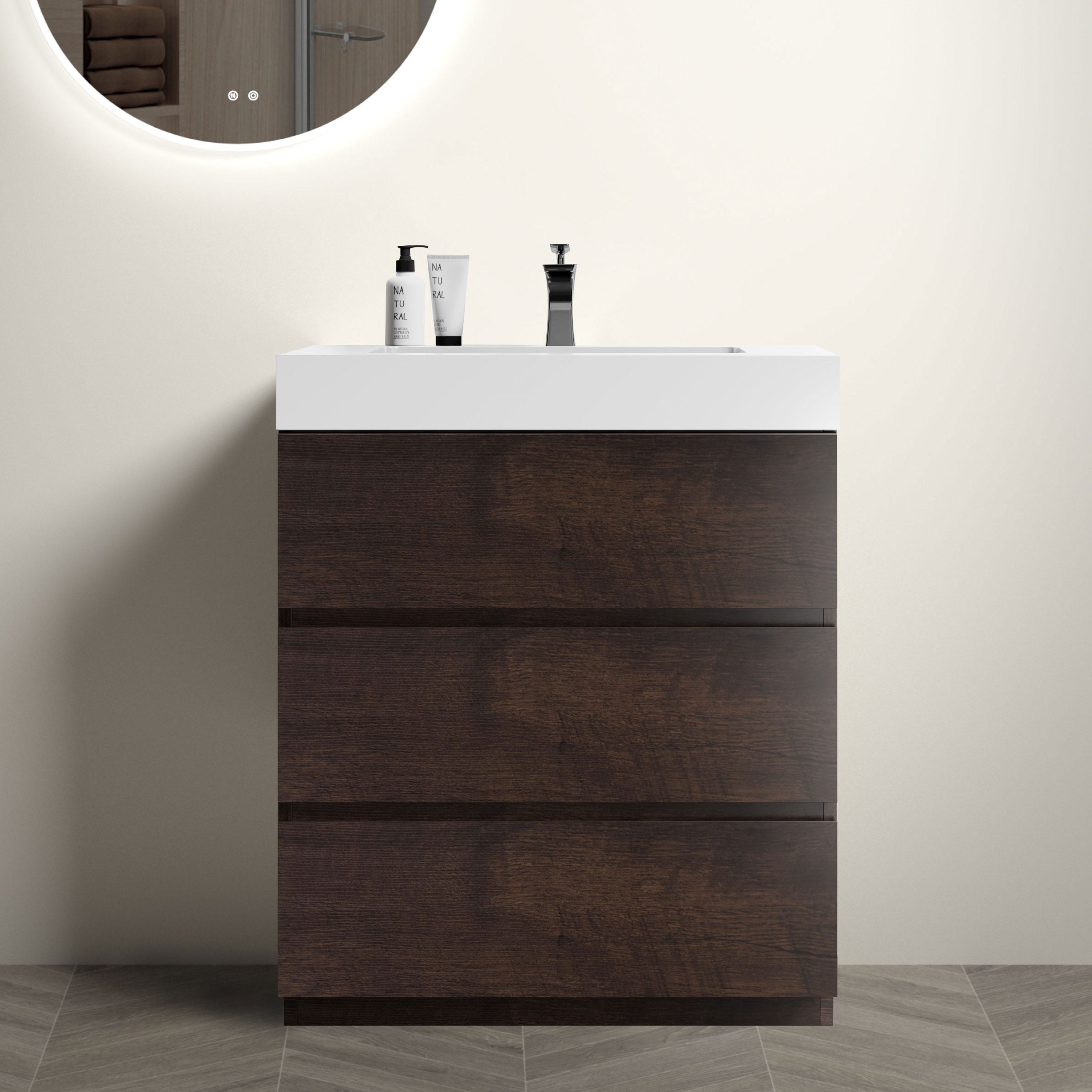 Alice 30" Walnut Vanity: Modern Bathroom Storage