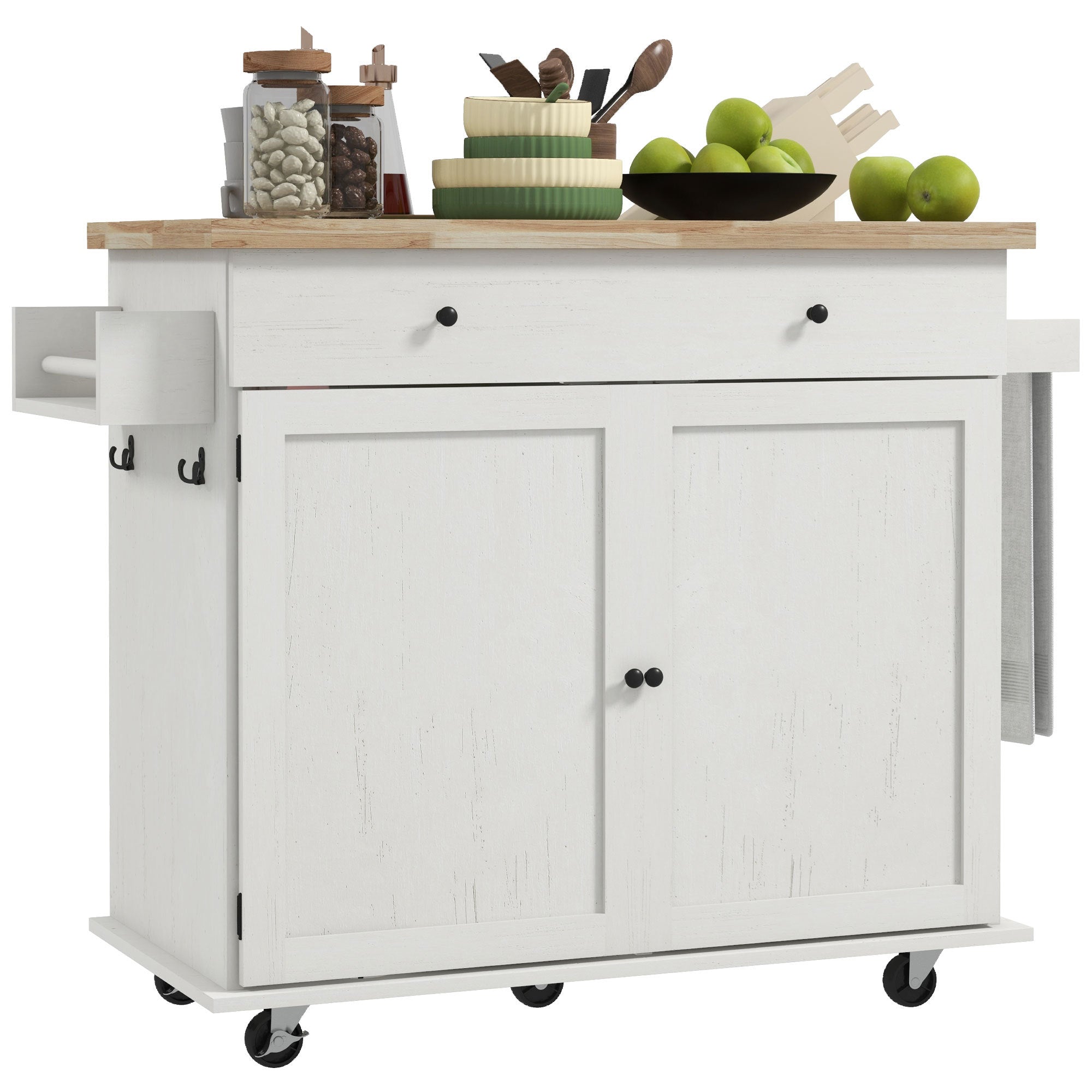 Kitchen Island Cart, Rolling Farmhouse Island w/ Storage