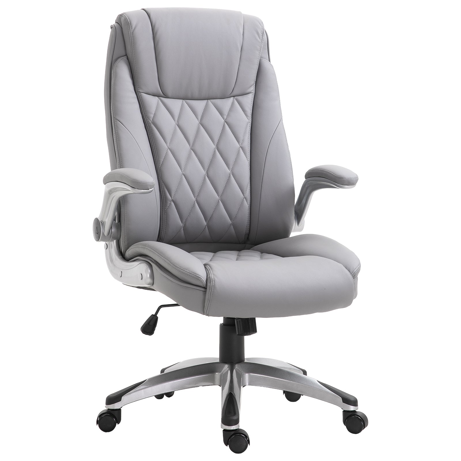 Ergonomic Office Chair, Grey Faux Leather, 360° Swivel