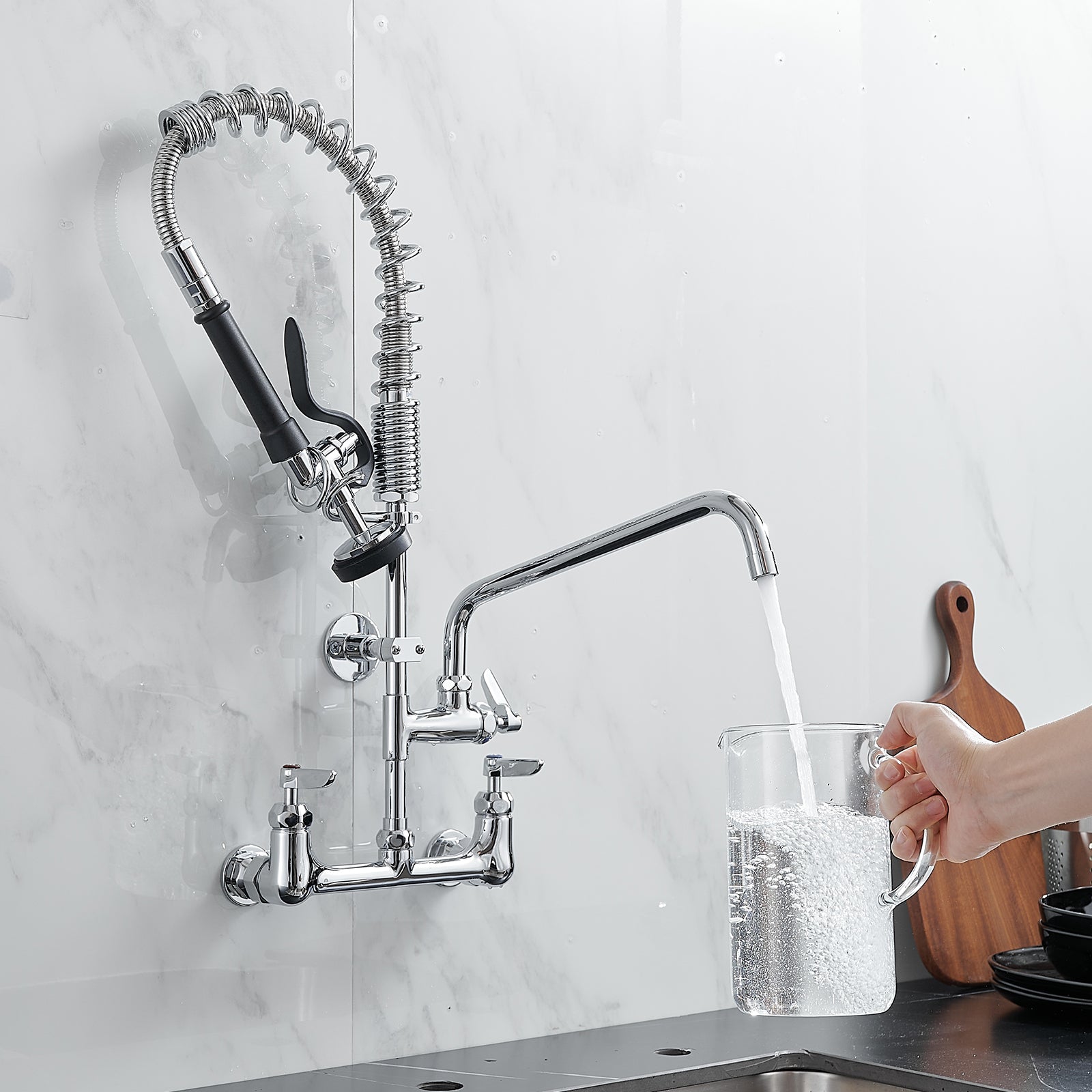 Deck Mount Kitchen Faucet with Pre-Rinse Sprayer