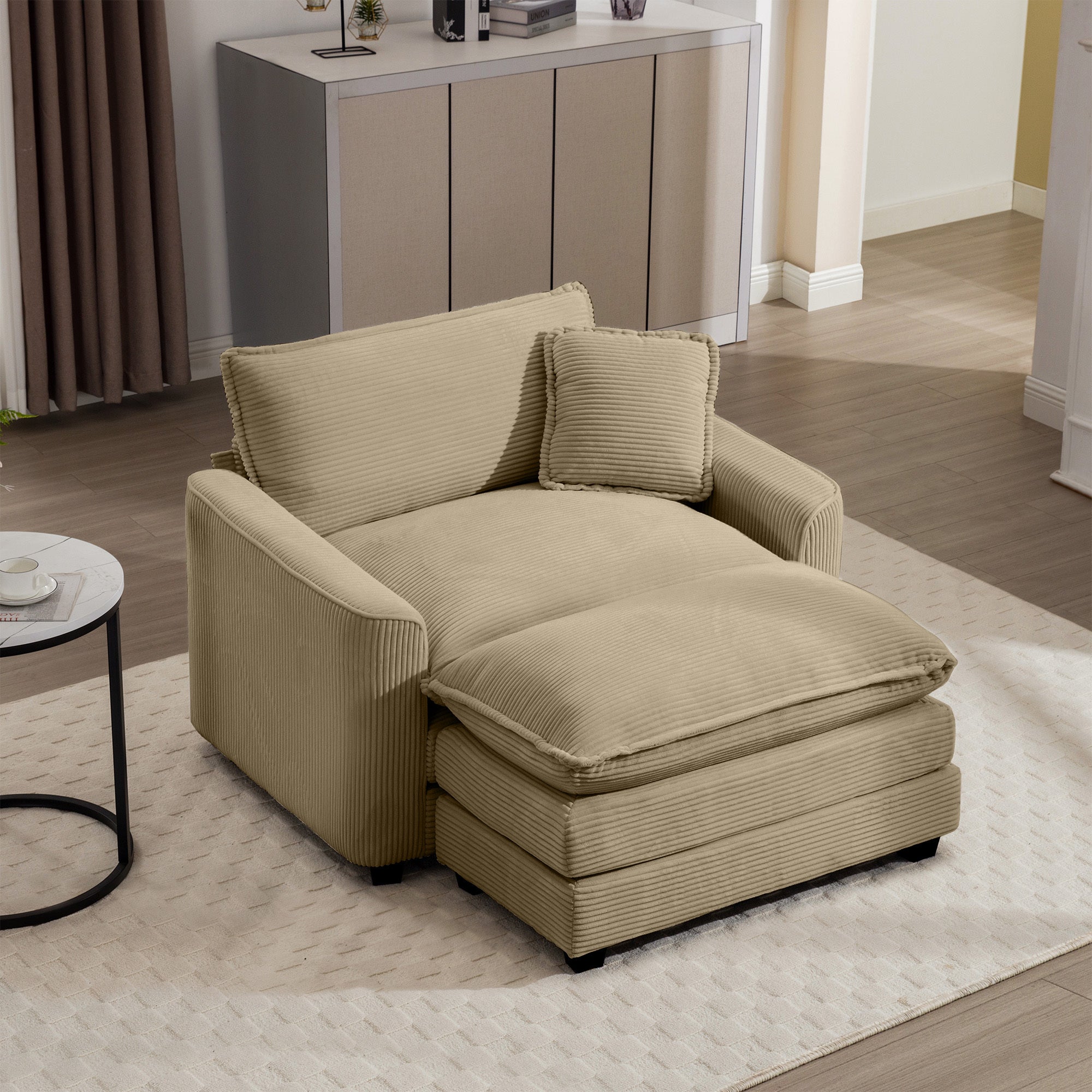Deep Seat Single Sofa & Footstool: Tan Corduroy