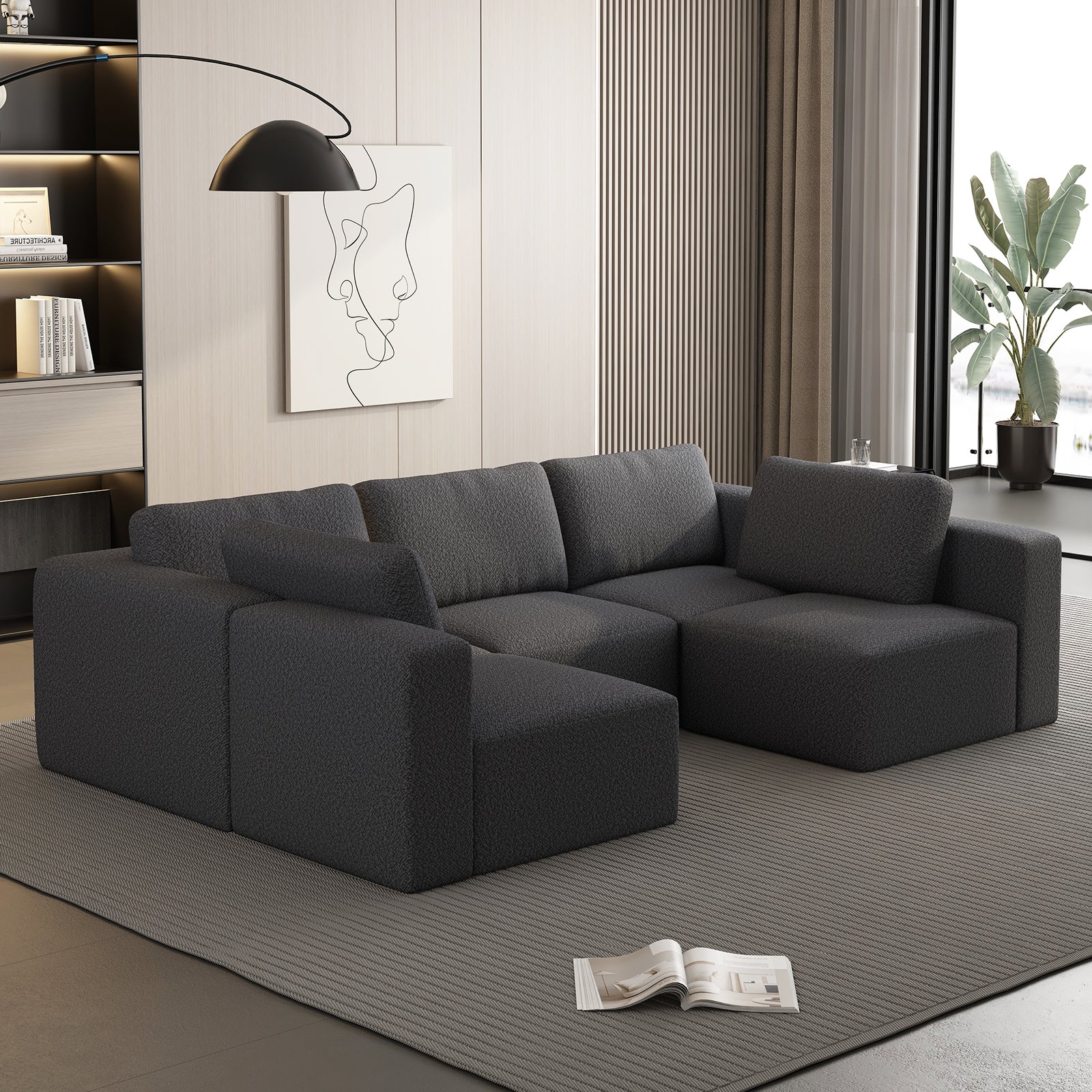 Modular Sectional Sofa Sleeper Couch - Dark Grey