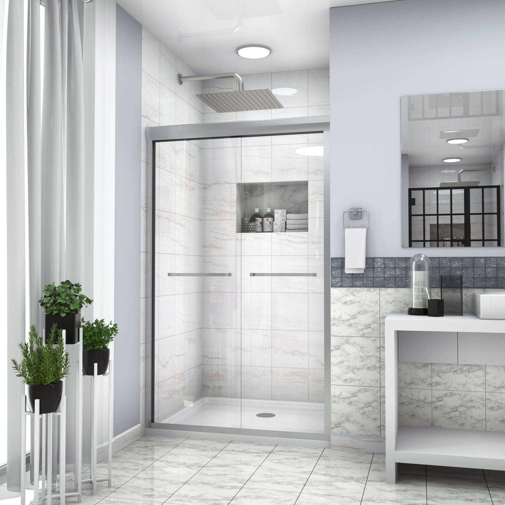 48x76" Semi-Frameless Shower Door - Brushed Nickel