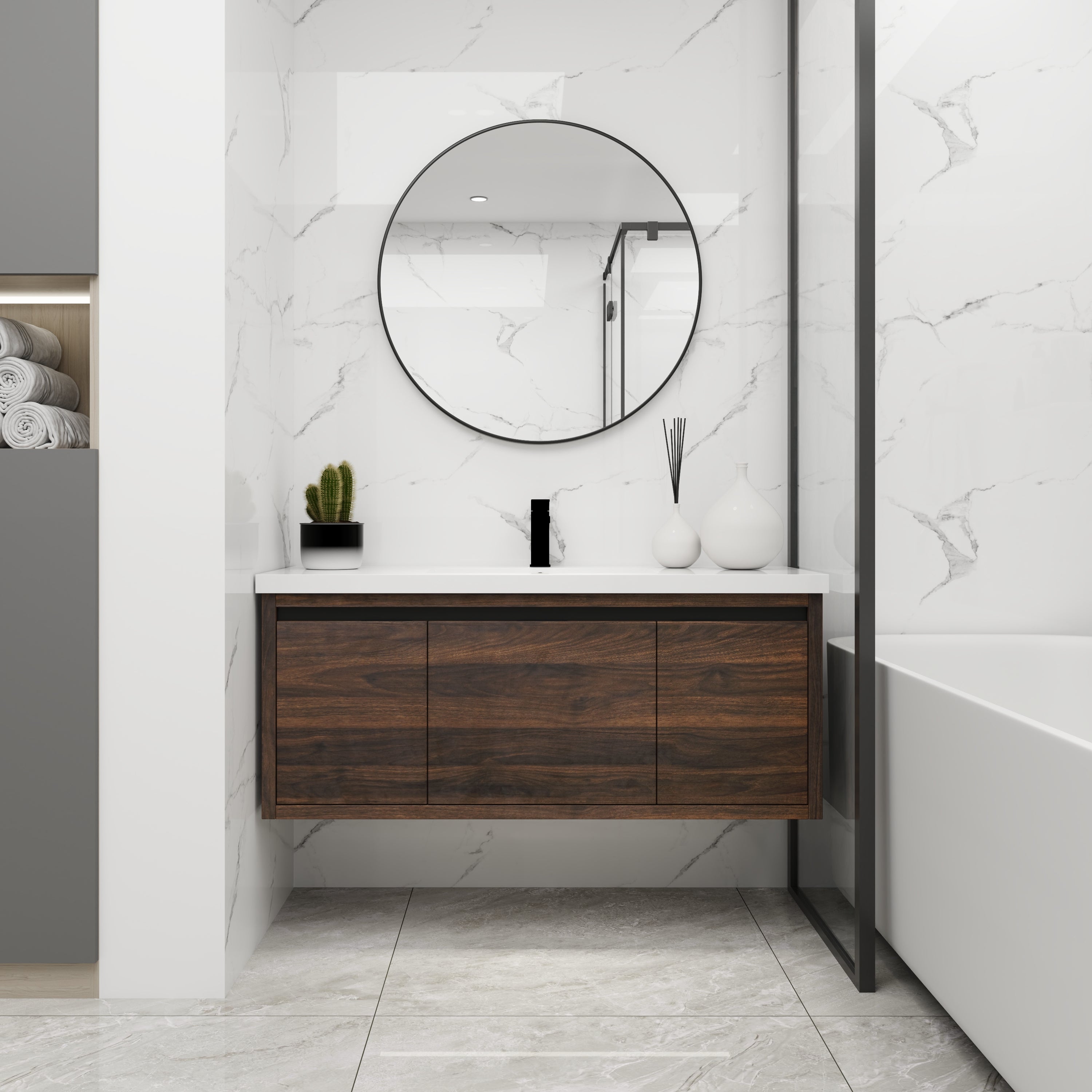 48" Bathroom Vanity: Sink, Soft Close, Float Mount