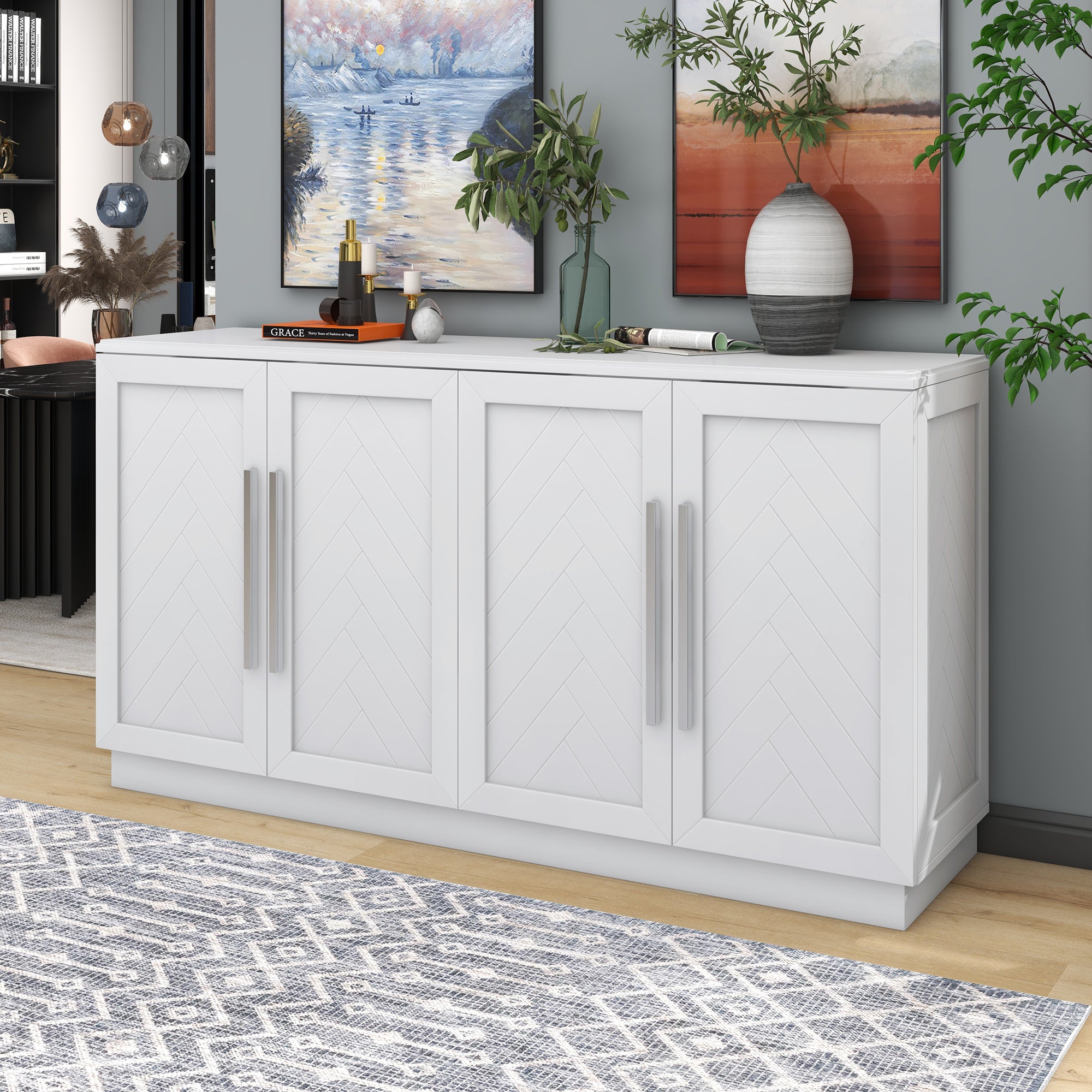 White Buffet: Adjustable Shelves