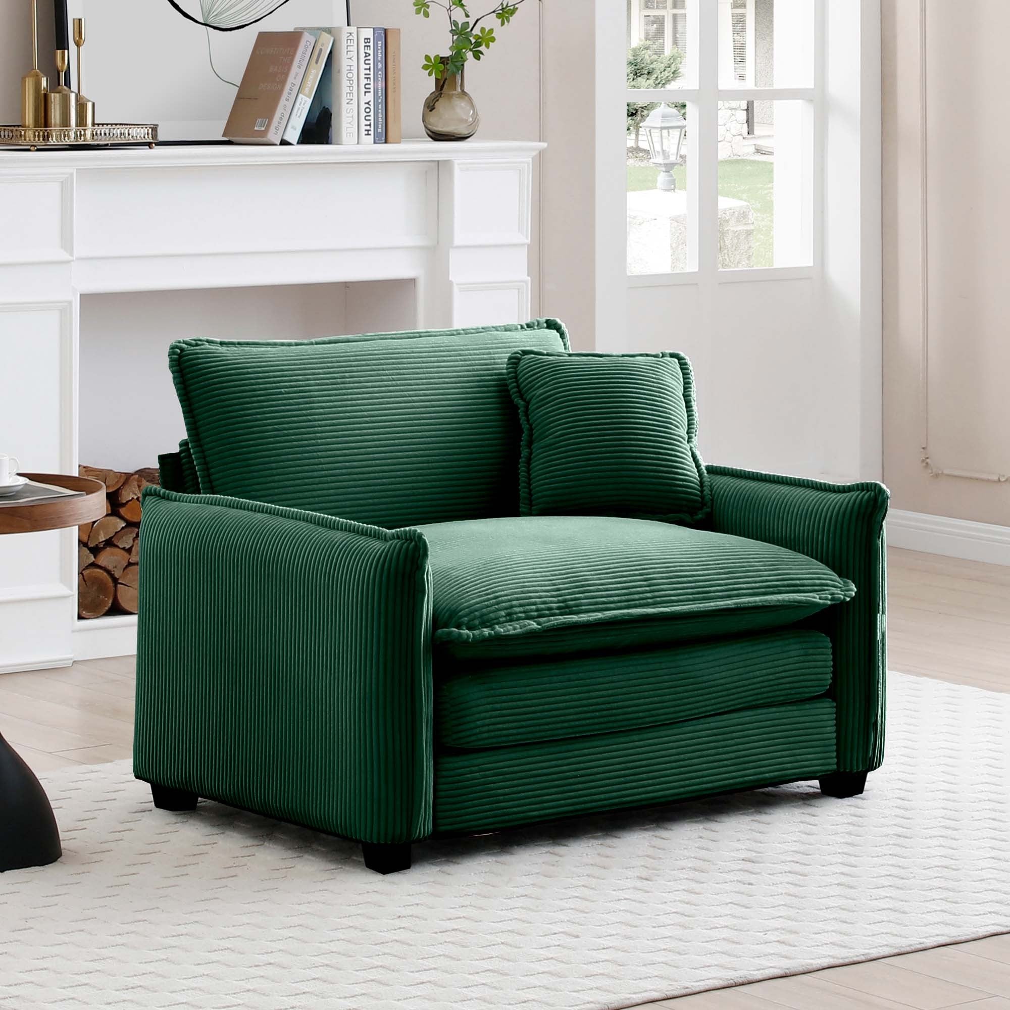 Green Corduroy Sofa: Deep Seat Comfort for Living Room & Bedroom