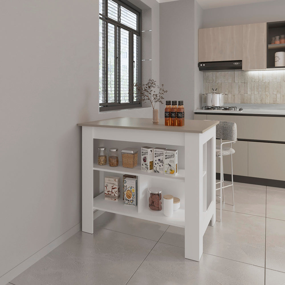 ADA Kitchen Island, Taupe & White