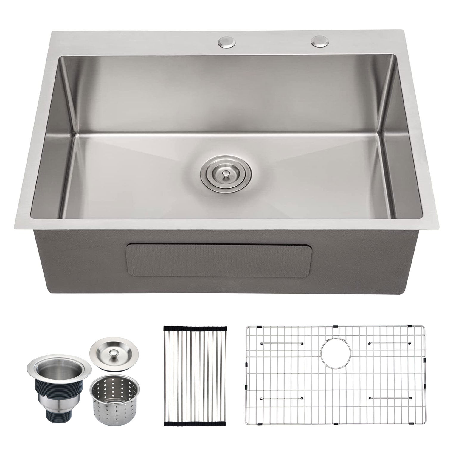 30" Stainless Steel Kitchen Sink w/ Grid & Strainer