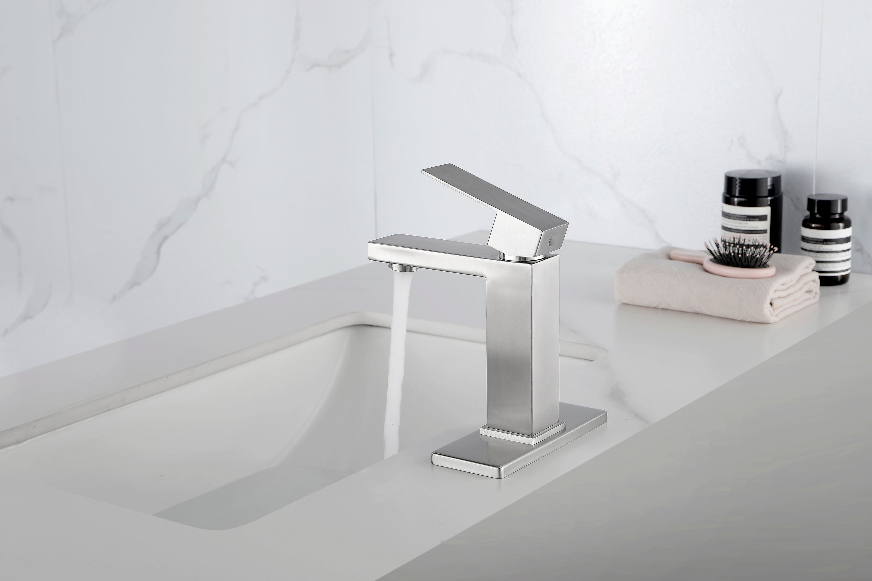 White Waterfall Bathroom Faucet, Single Handle