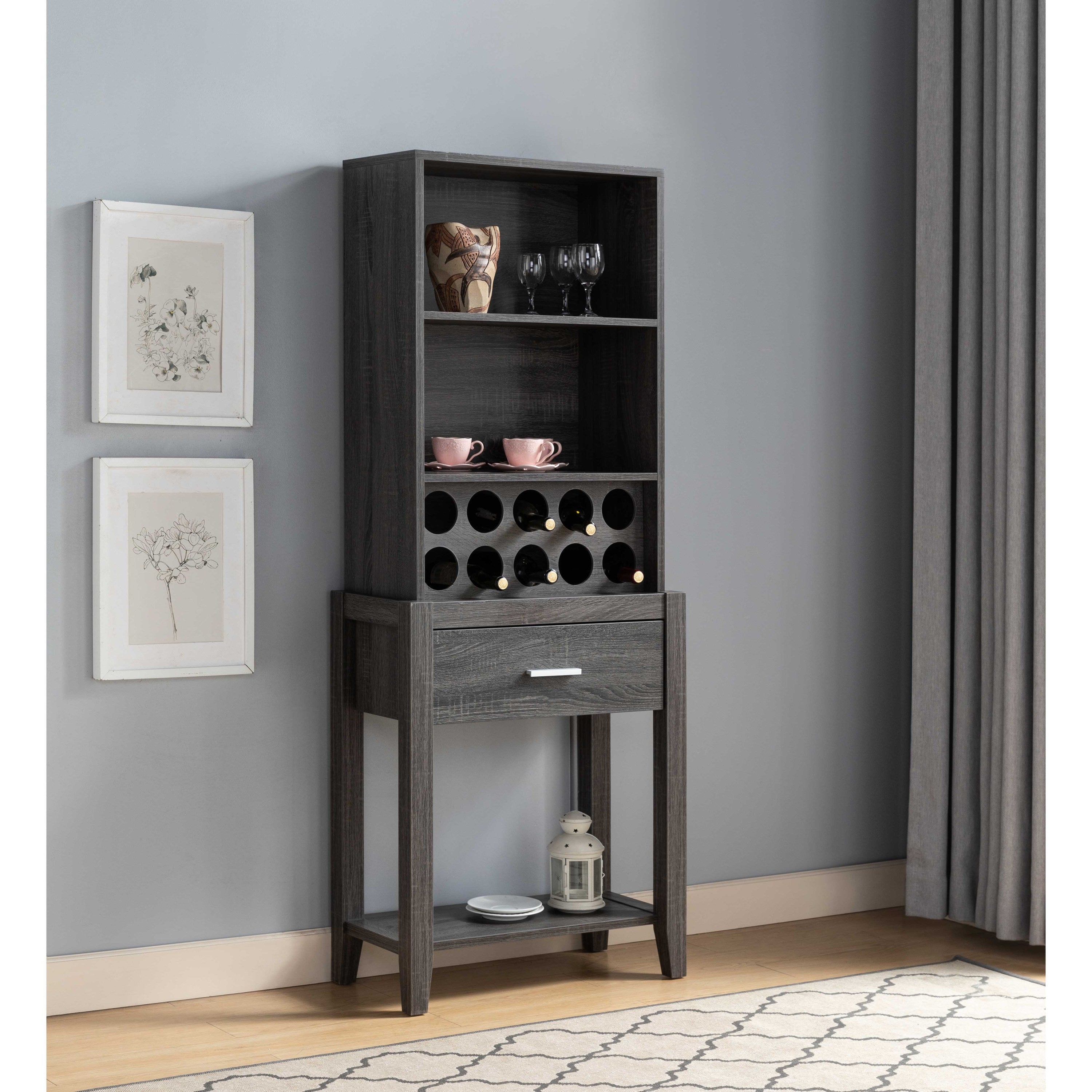 Distressed Grey Wine Cabinet: Kitchen Storage