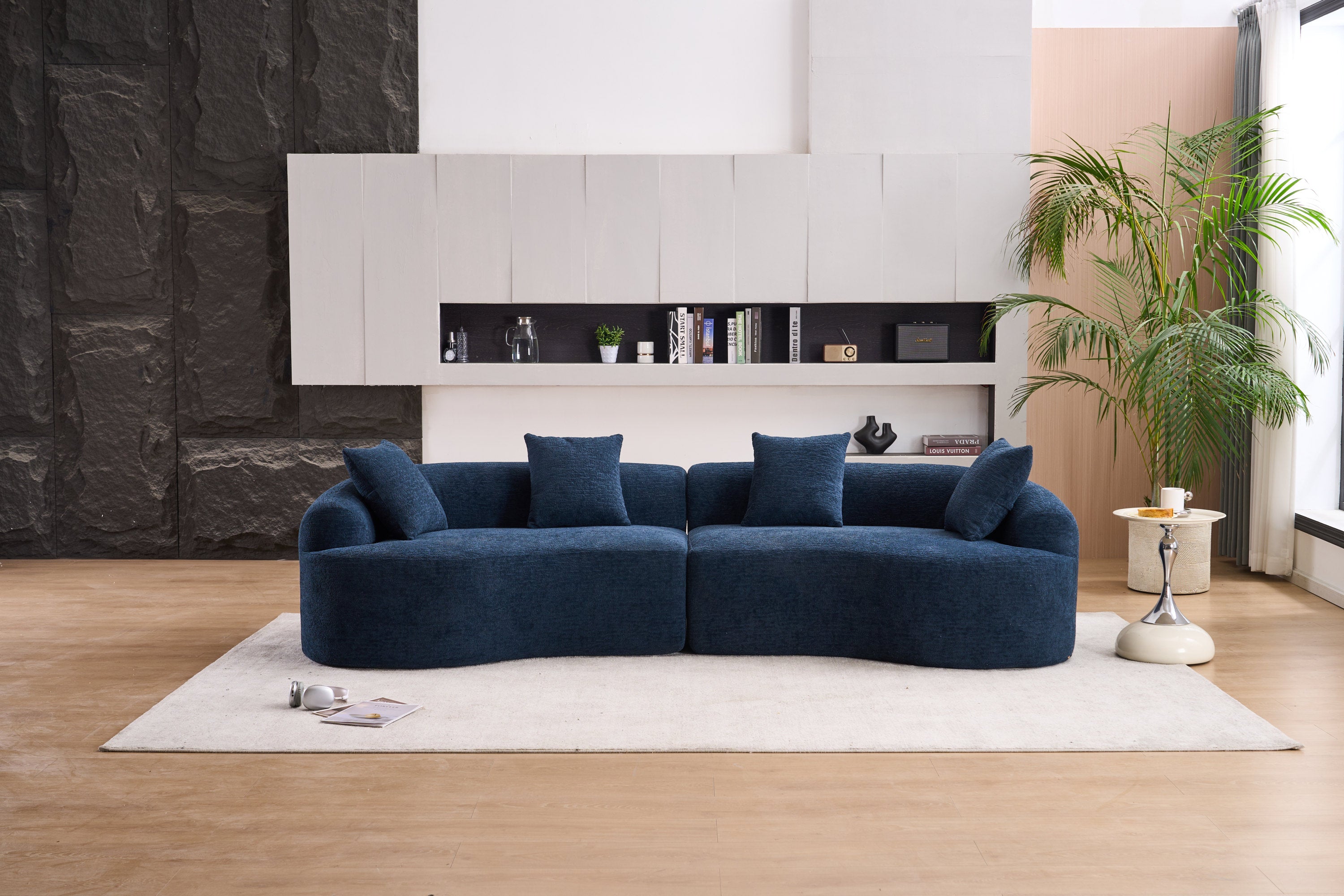 LY-025 Blue Chenille Compression Sofa (4 Seater)