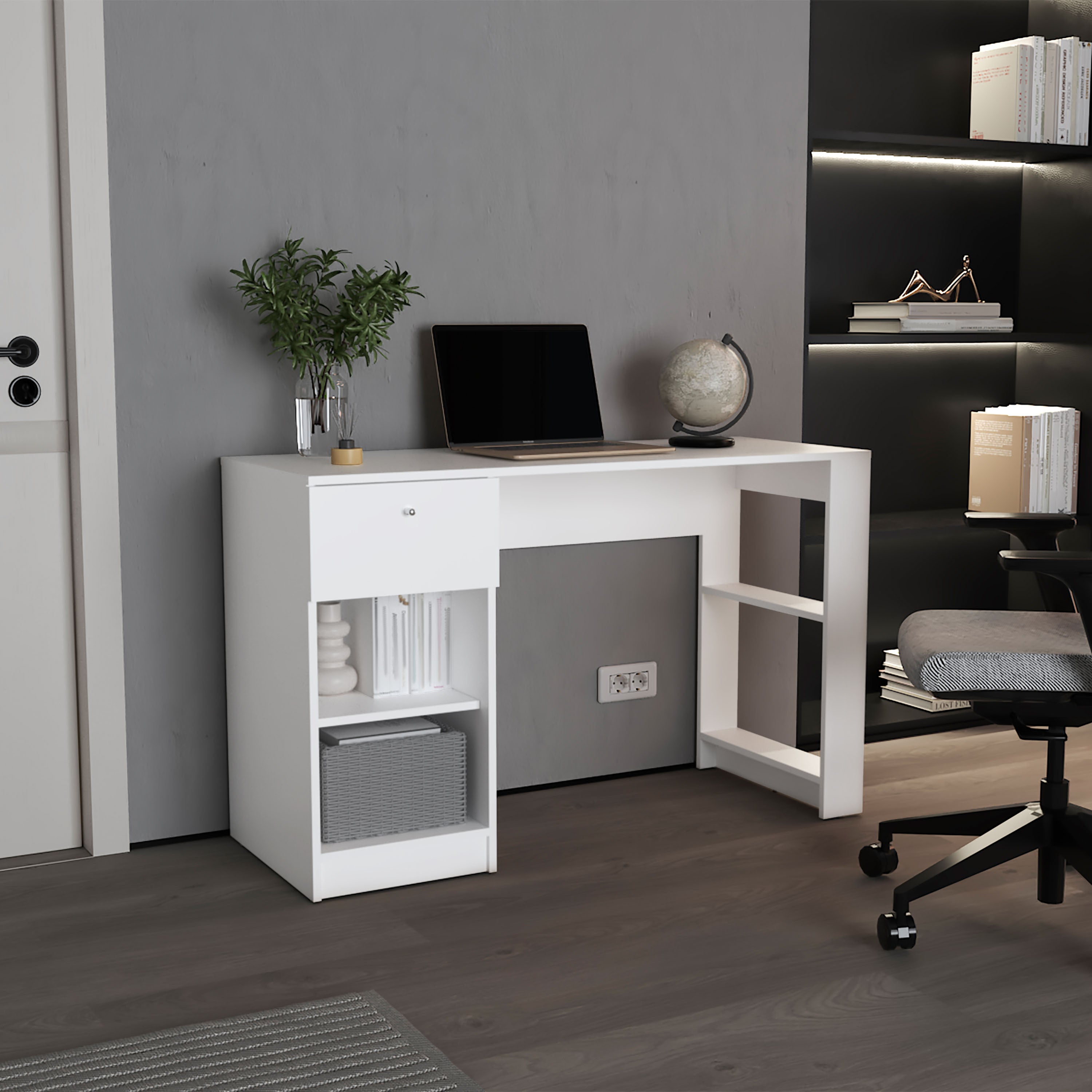 47" White Desk w/ Drawer & Shelves | Home Office & Gaming