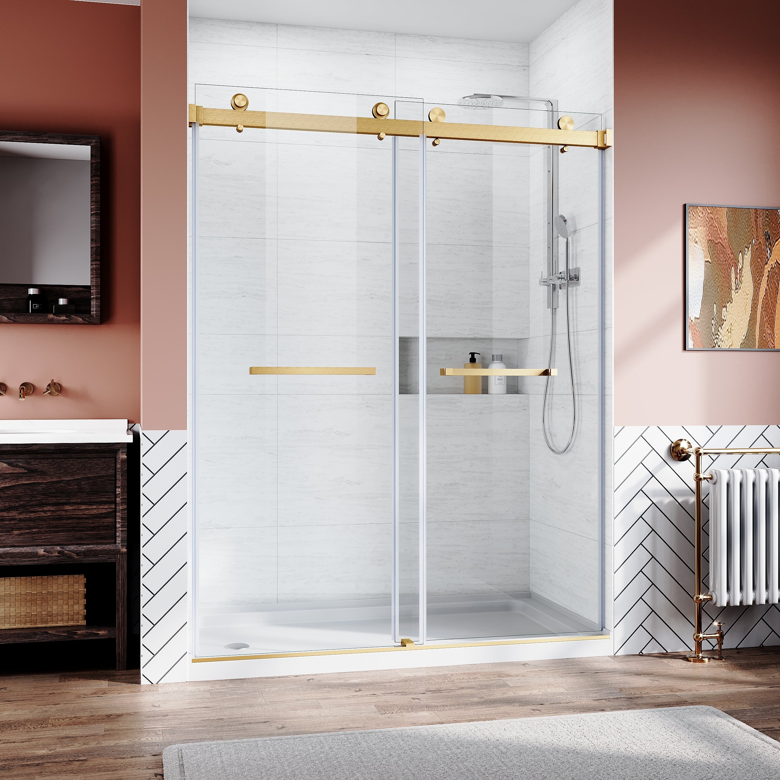 Frameless Shower Door 56-60"W x 76"H, Gold