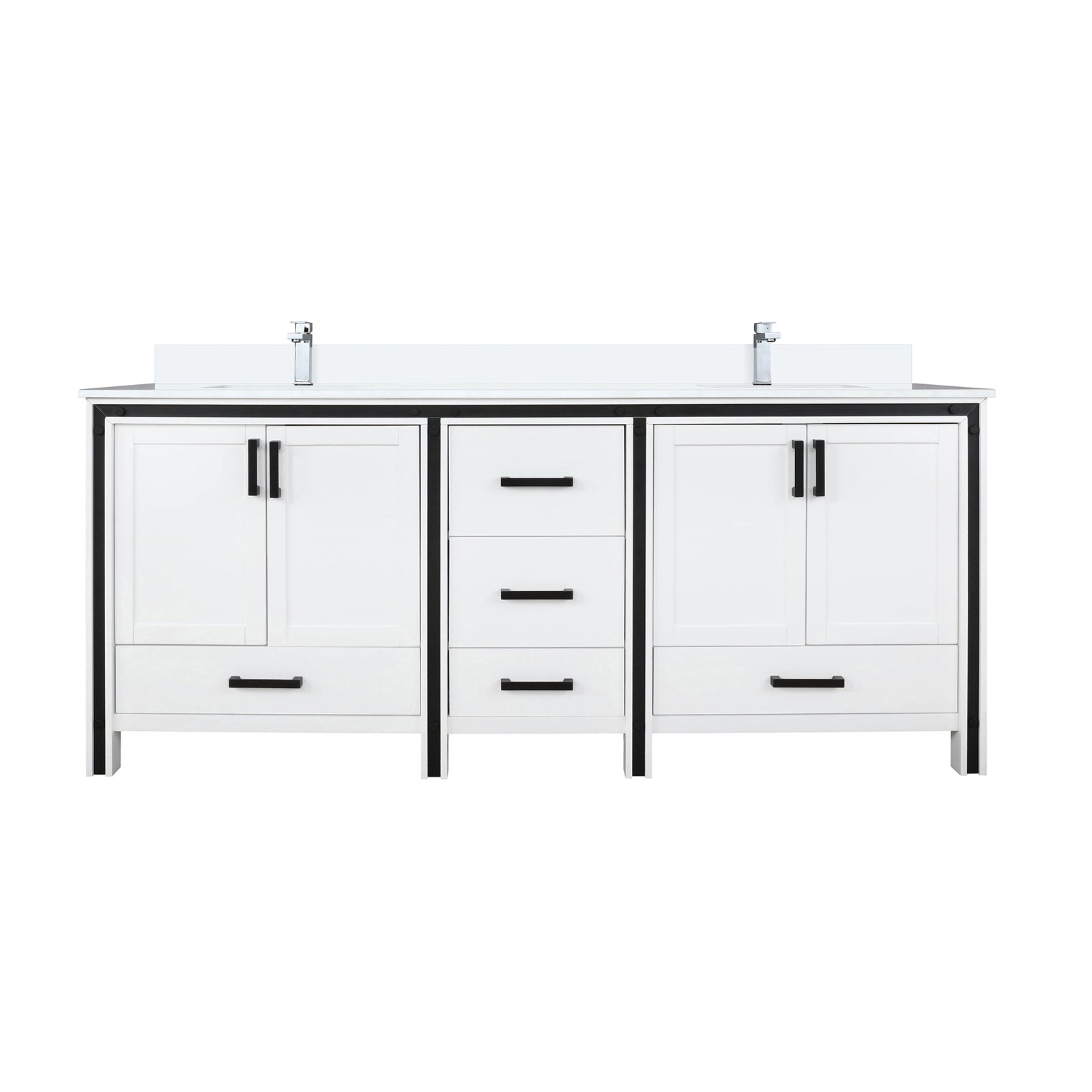 72" White Double Bathroom Vanity with Marble Top