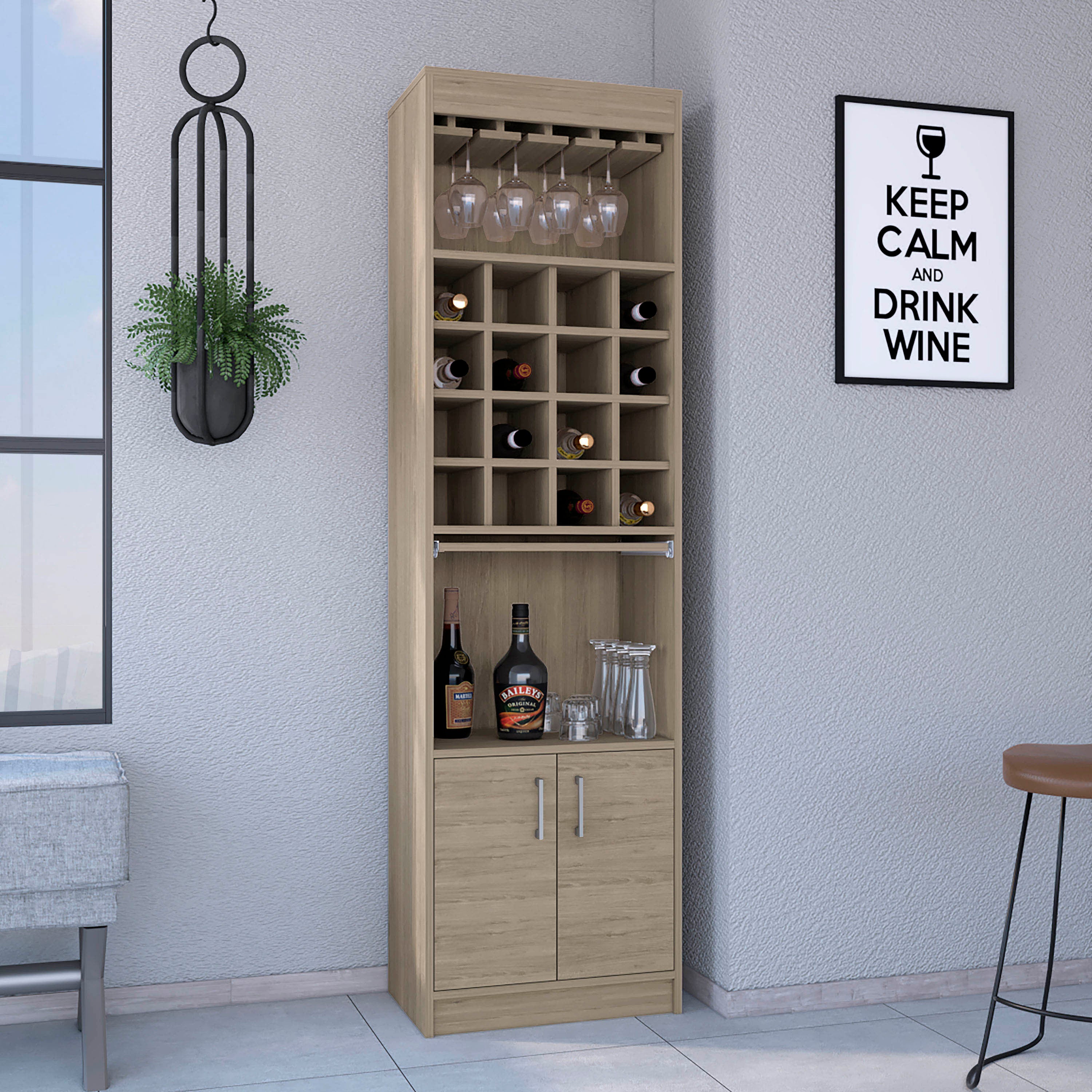 Kava Bar Cabinet: Double Door, 16 Wine Racks