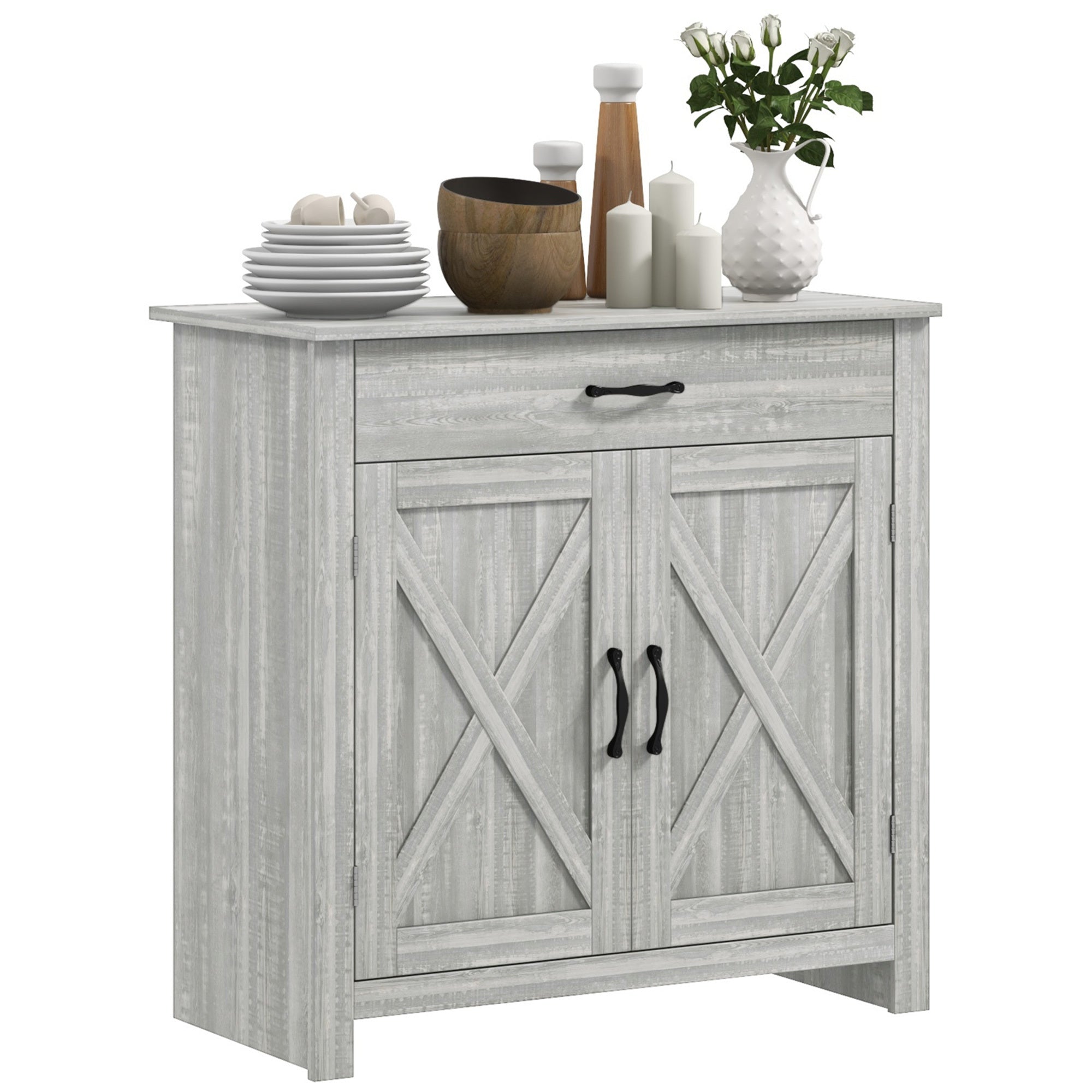 Farmhouse Sideboard Buffet Cabinet, Stone Gray