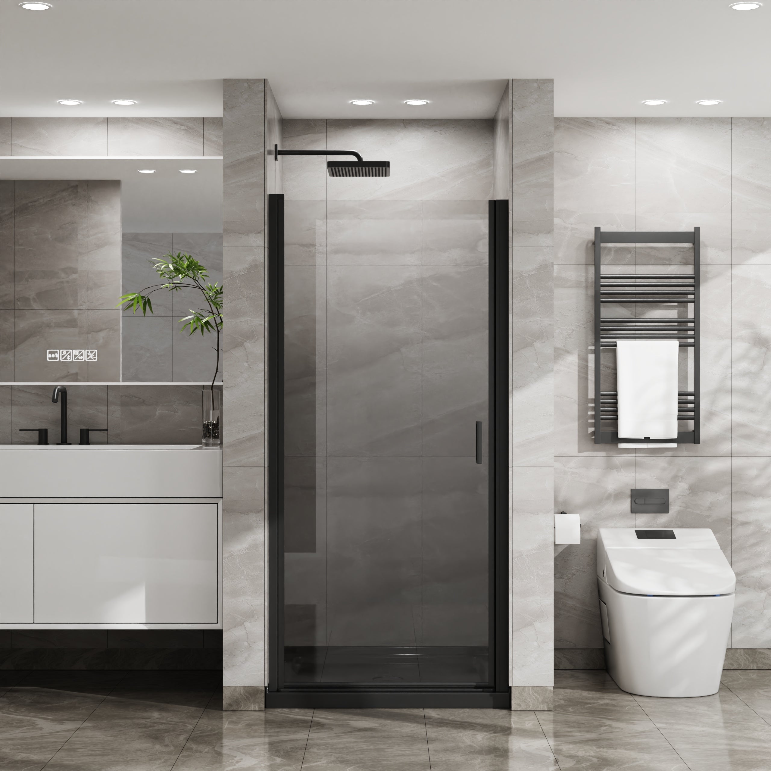 Goodyo 34x72 Pivot Shower Door - Black, Tempered Glass