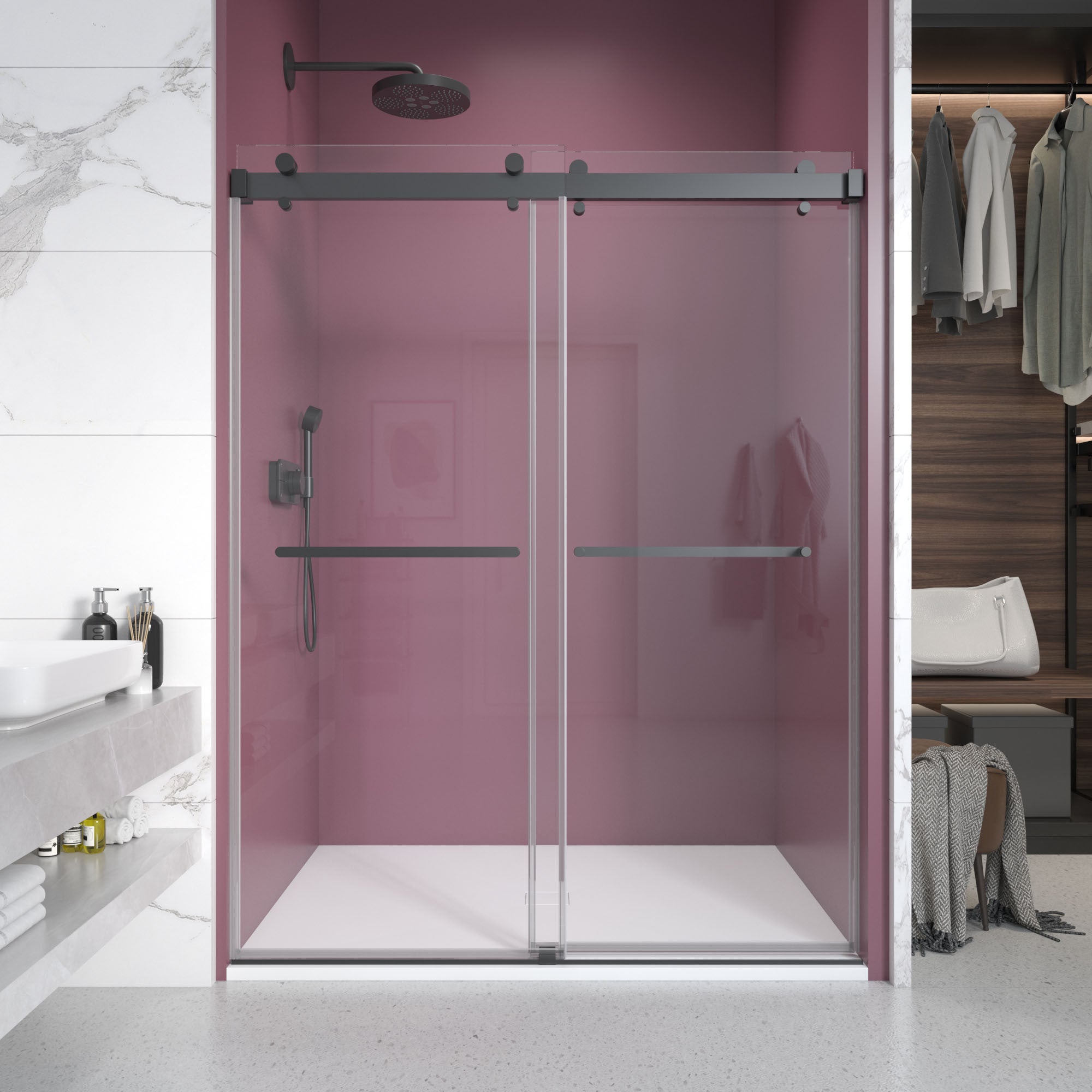 Frameless Shower Door 56-60"W x 76"H, Matte Black