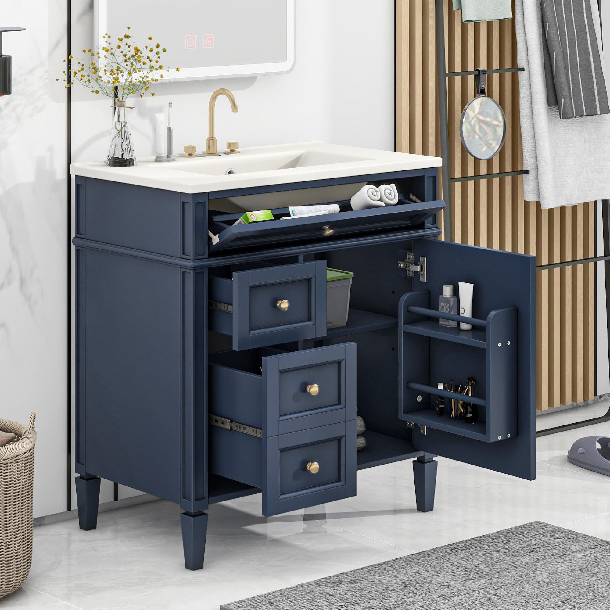 30" Modern Bathroom Vanity with Sink & Drawers
