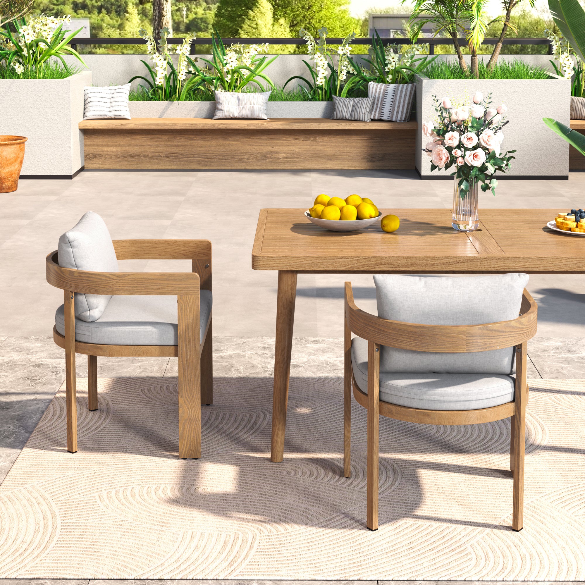 Elko Aluminum Dining Chairs, Teak Finish, Set of 2