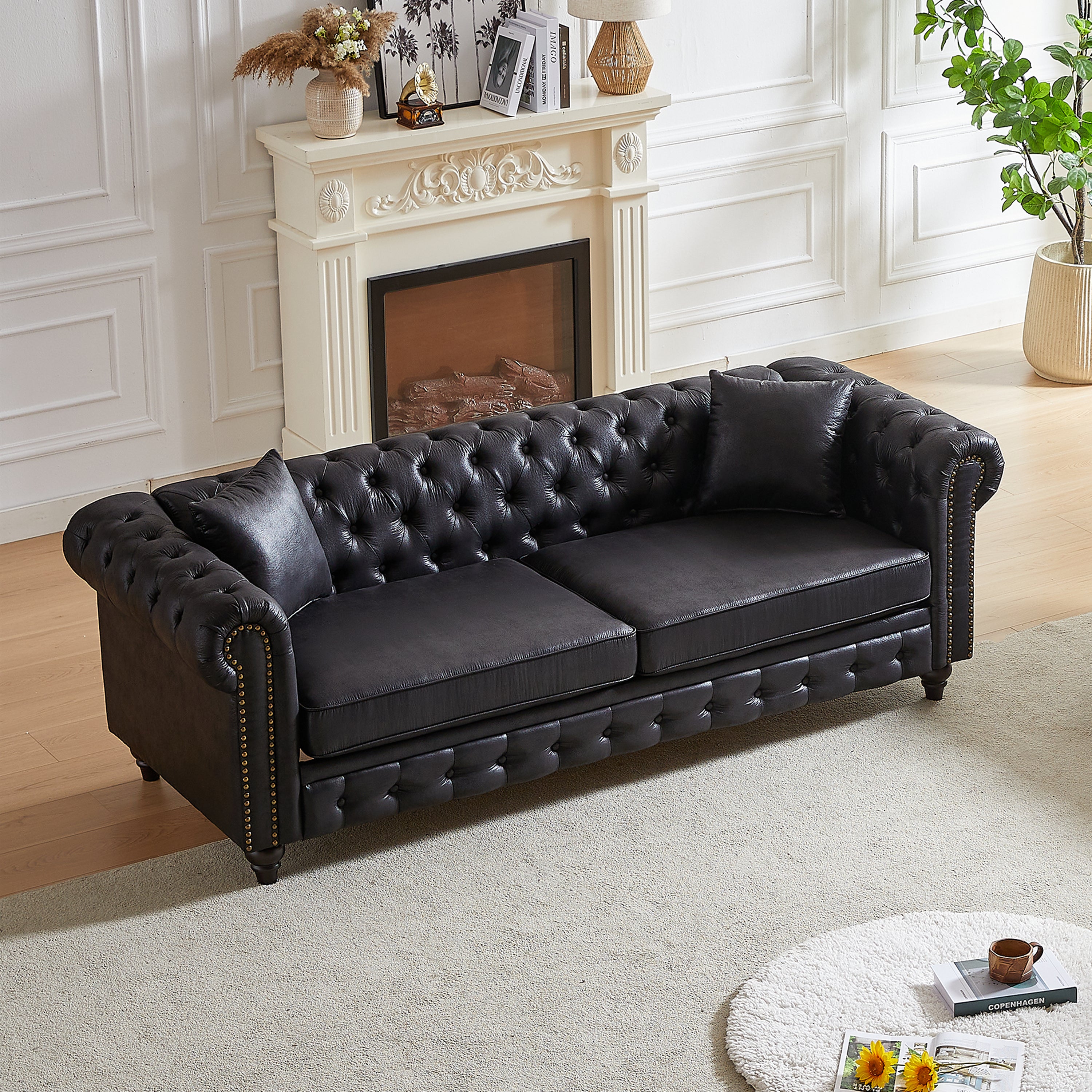 Chesterfield Sofa: Tech Fabric, Rolled Arms, 3 Seater