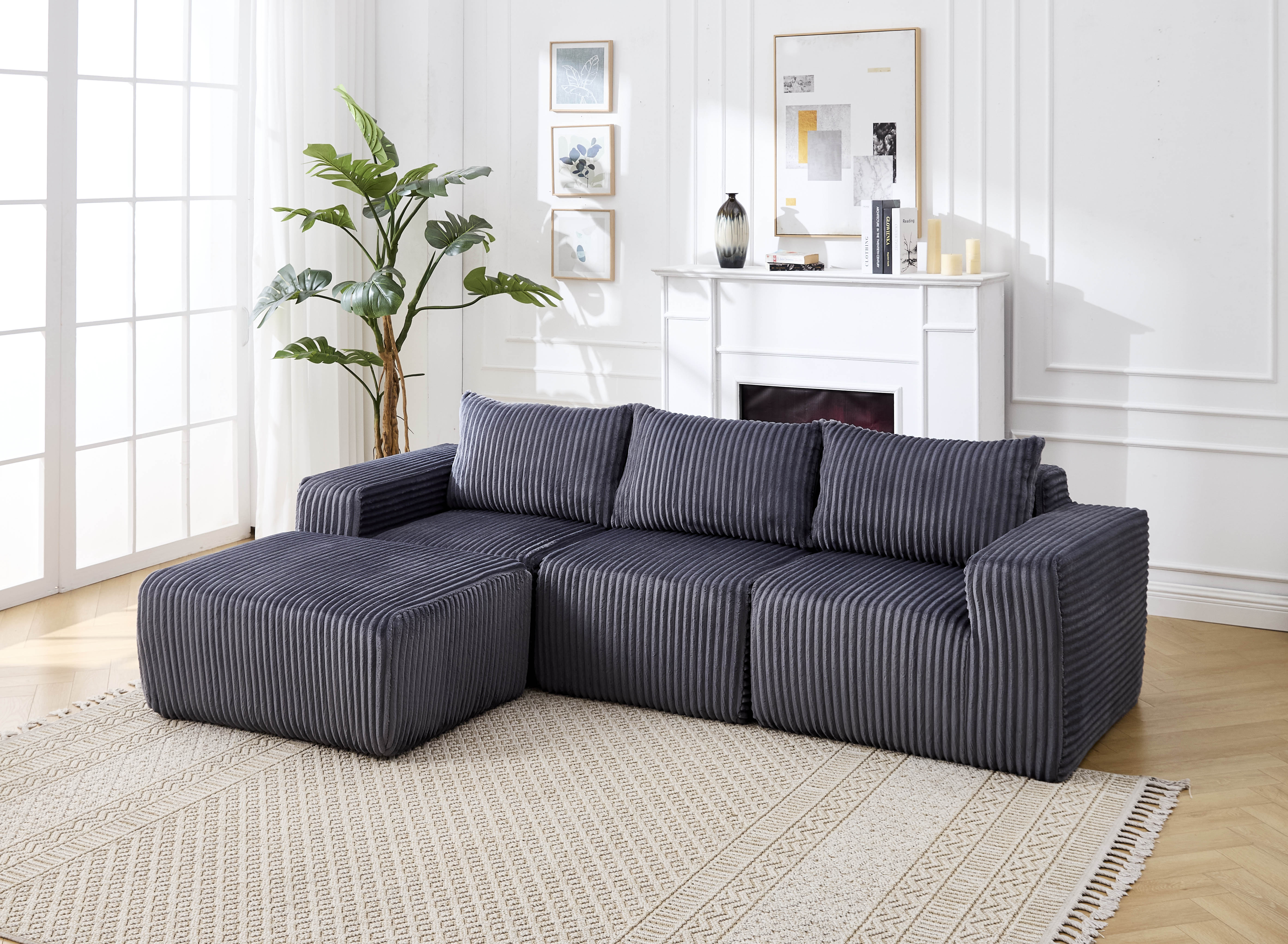 Modern L-Shape Sectional Sofa: Dark Gray