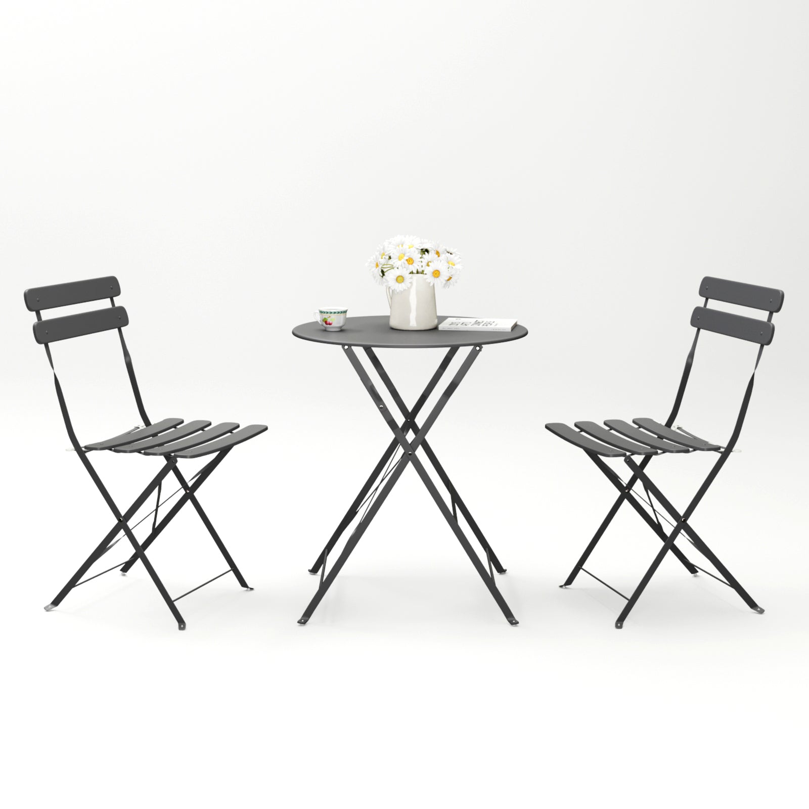 Gray Metal Patio Bistro Set: 3-Piece Table & Chairs