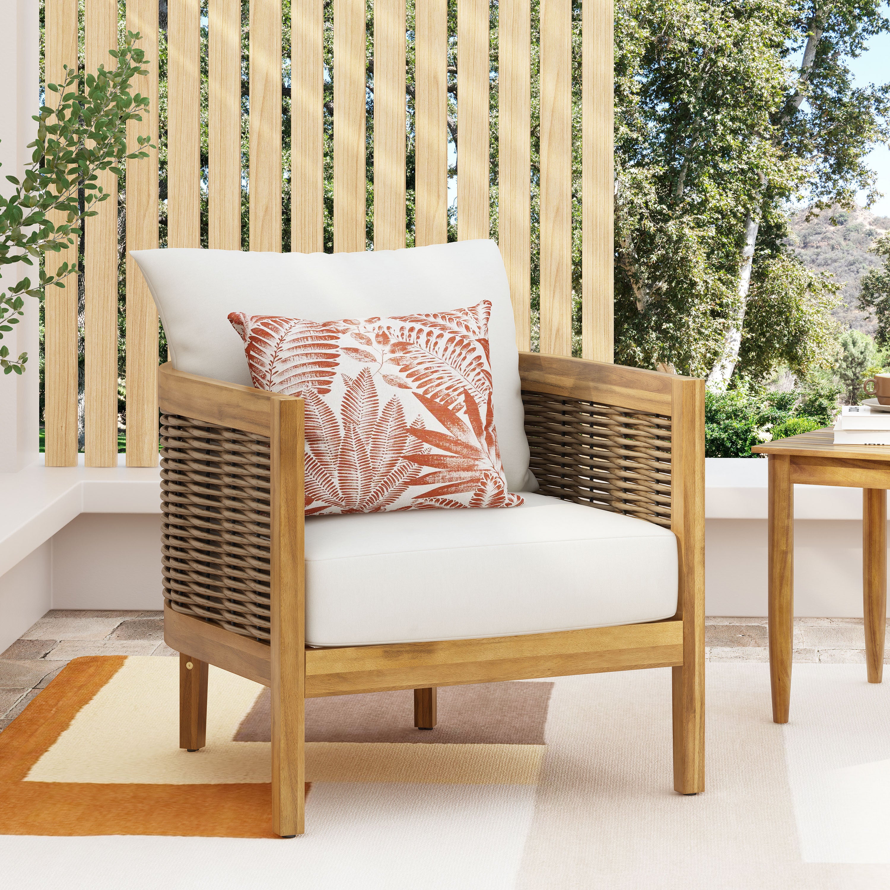 Acacia Wood Club Chairs w/ Cushions (Set of 2)