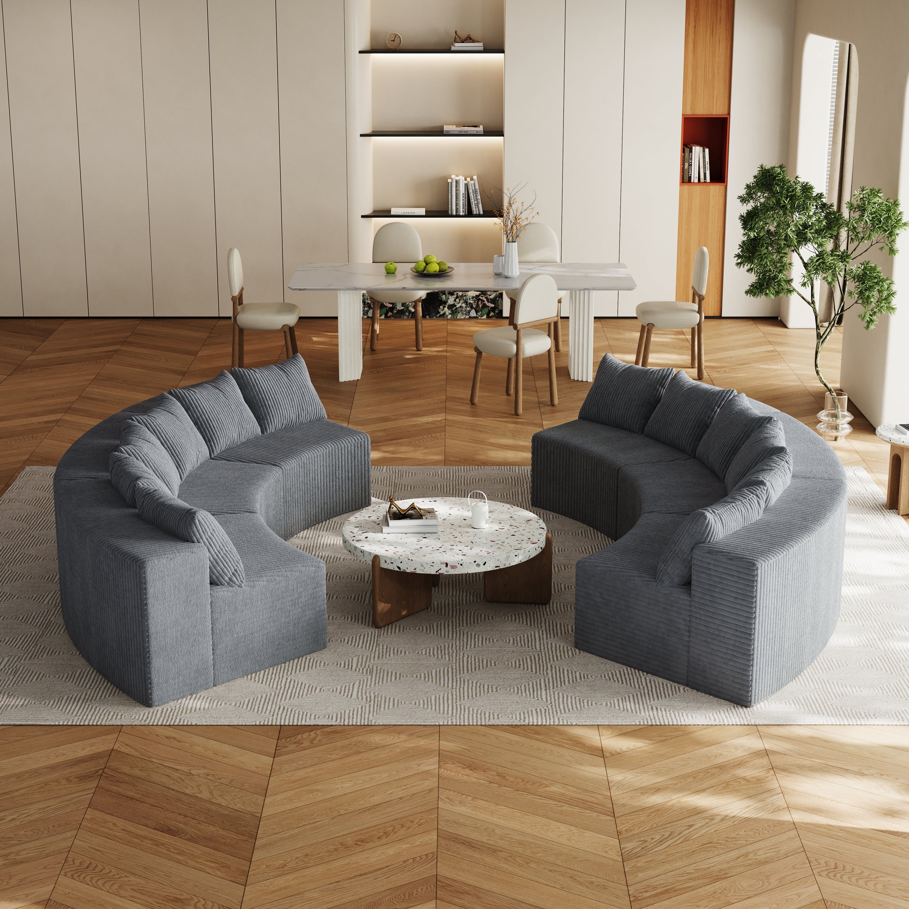 Curved Sectional Sofa: 6 Modules, 12 Pillows