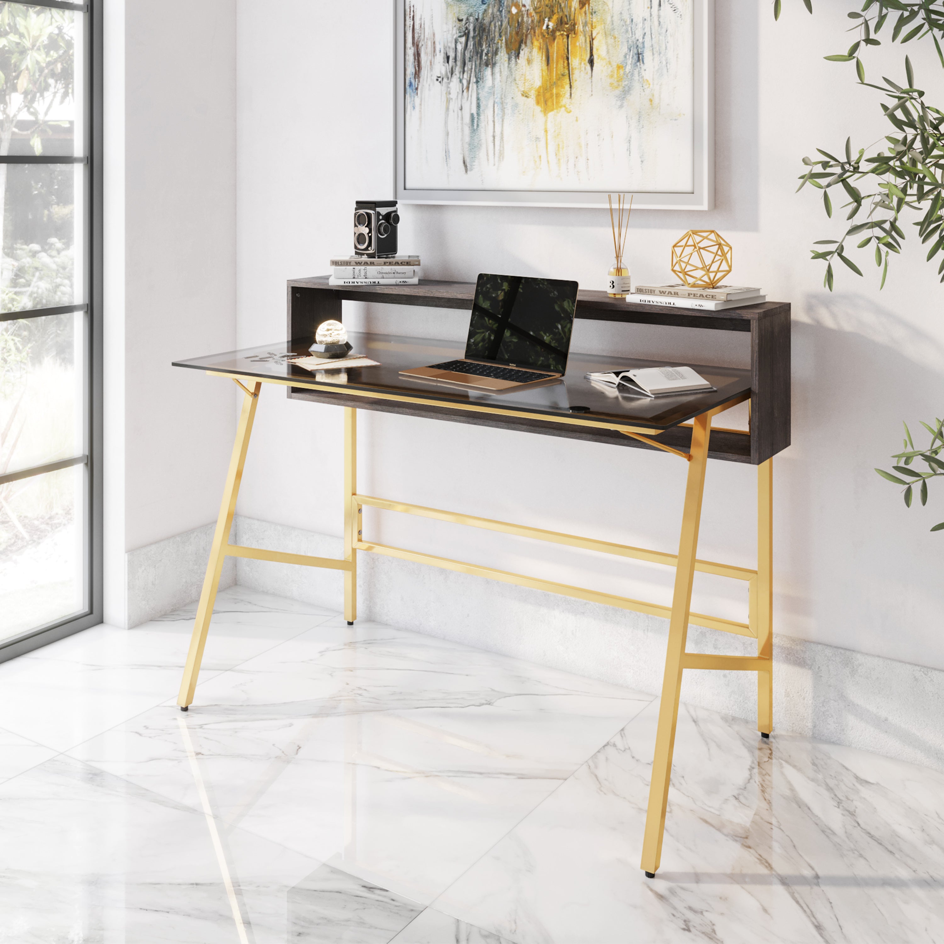 Gold Writing Desk with Riser | Home Office Desk