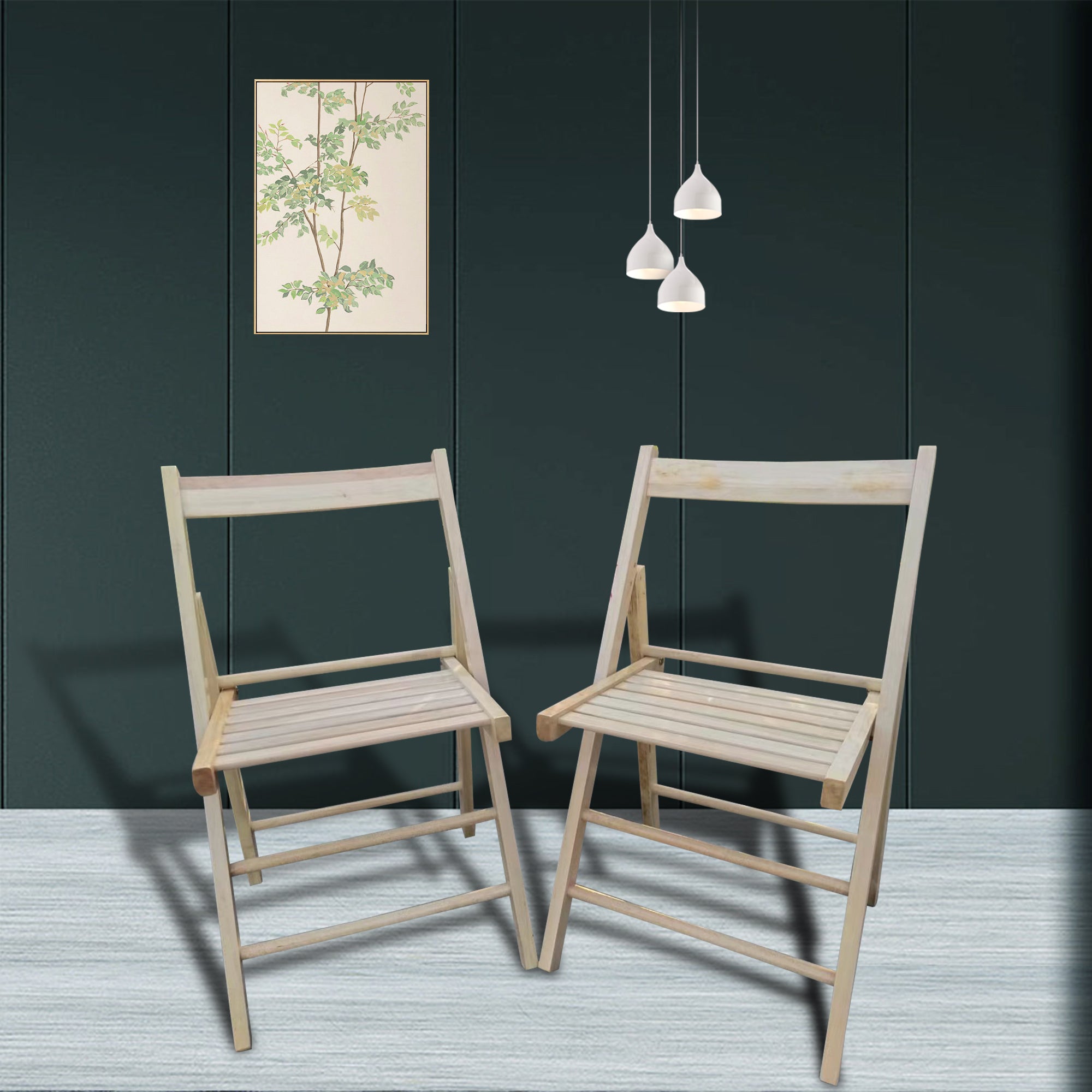 Natural Wood Folding Patio Chairs, 2-Pack | Space-Saving Outdoor Seating