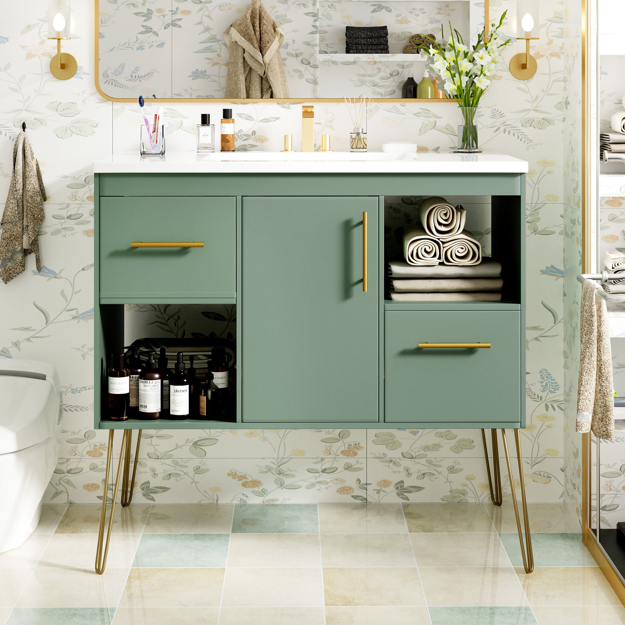 36" Modern Green Bathroom Vanity with Sink