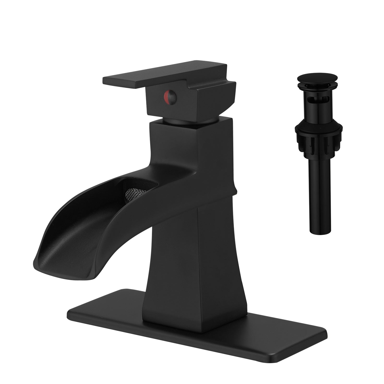 Black Waterfall Bathroom Sink Faucet with Pop-Up Drain