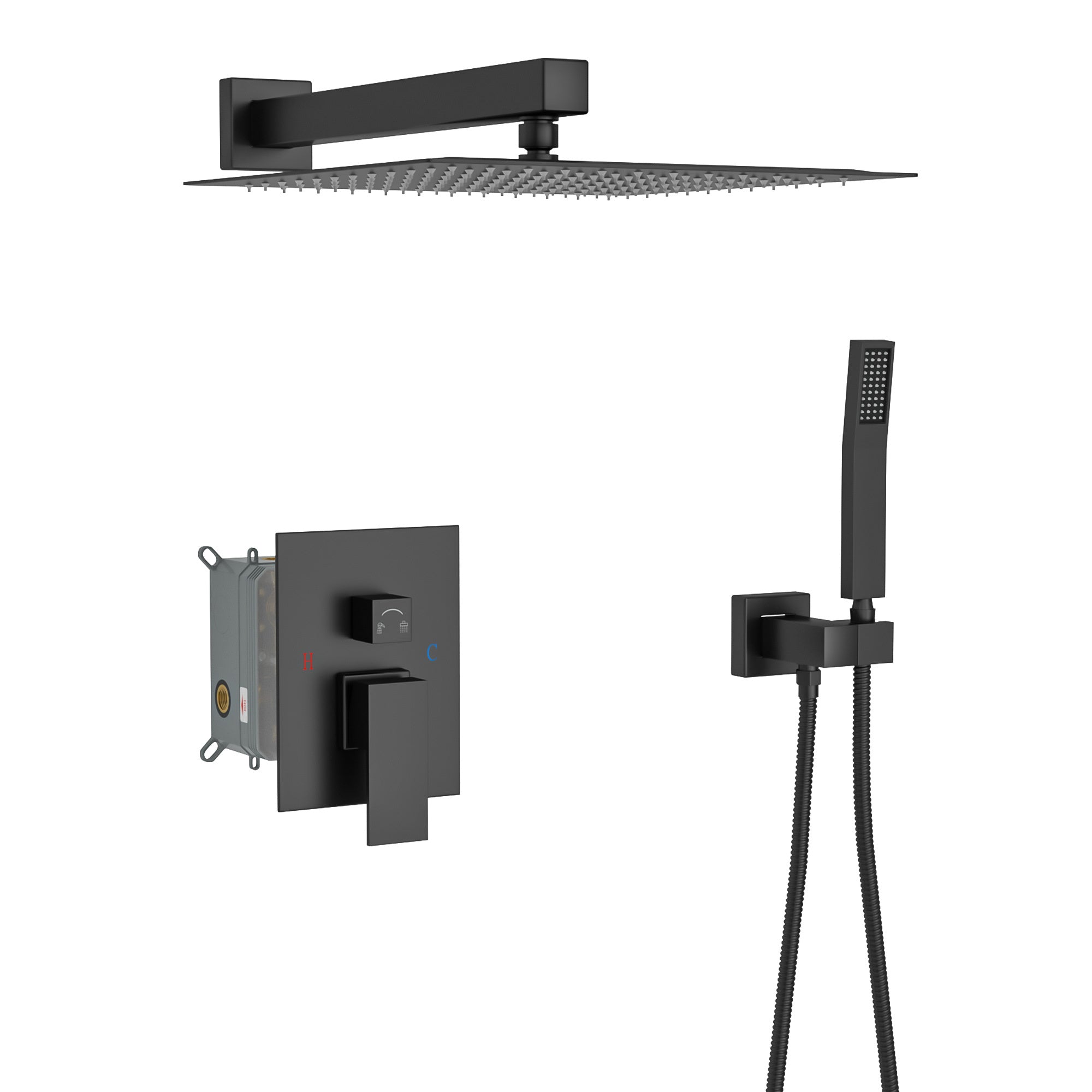 Matte Black Dual Shower Head System - 12 Inch Square