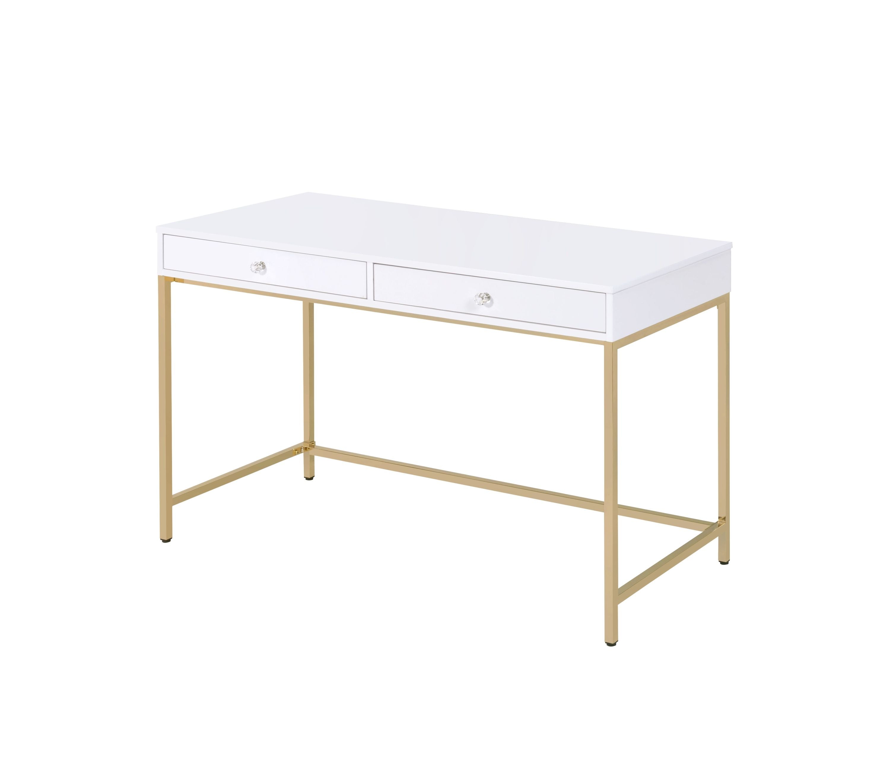 Ottey White & Gold Writing Desk | High Gloss Finish