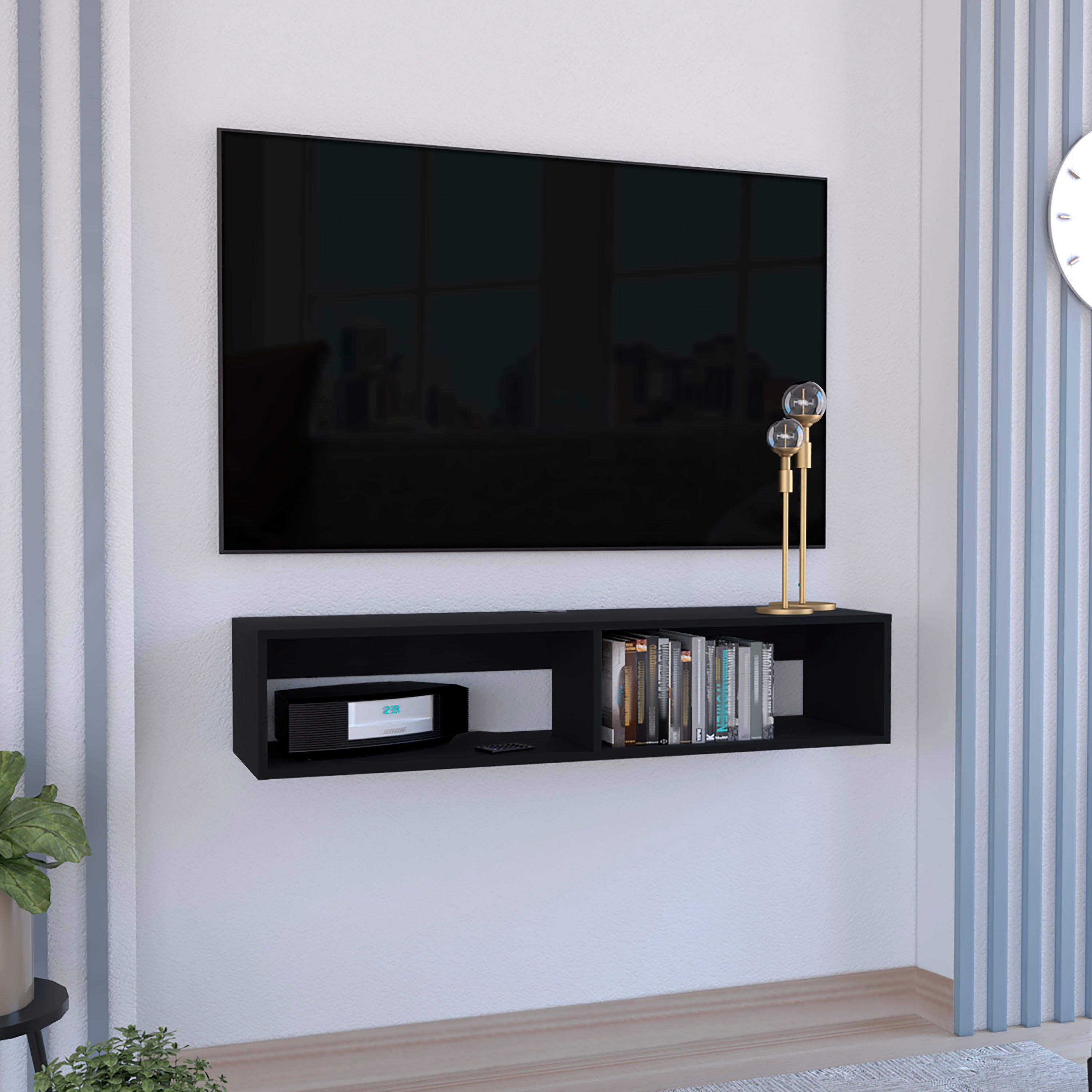 Klein Floating TV Stand, Black, Space-Saving Wall Mount