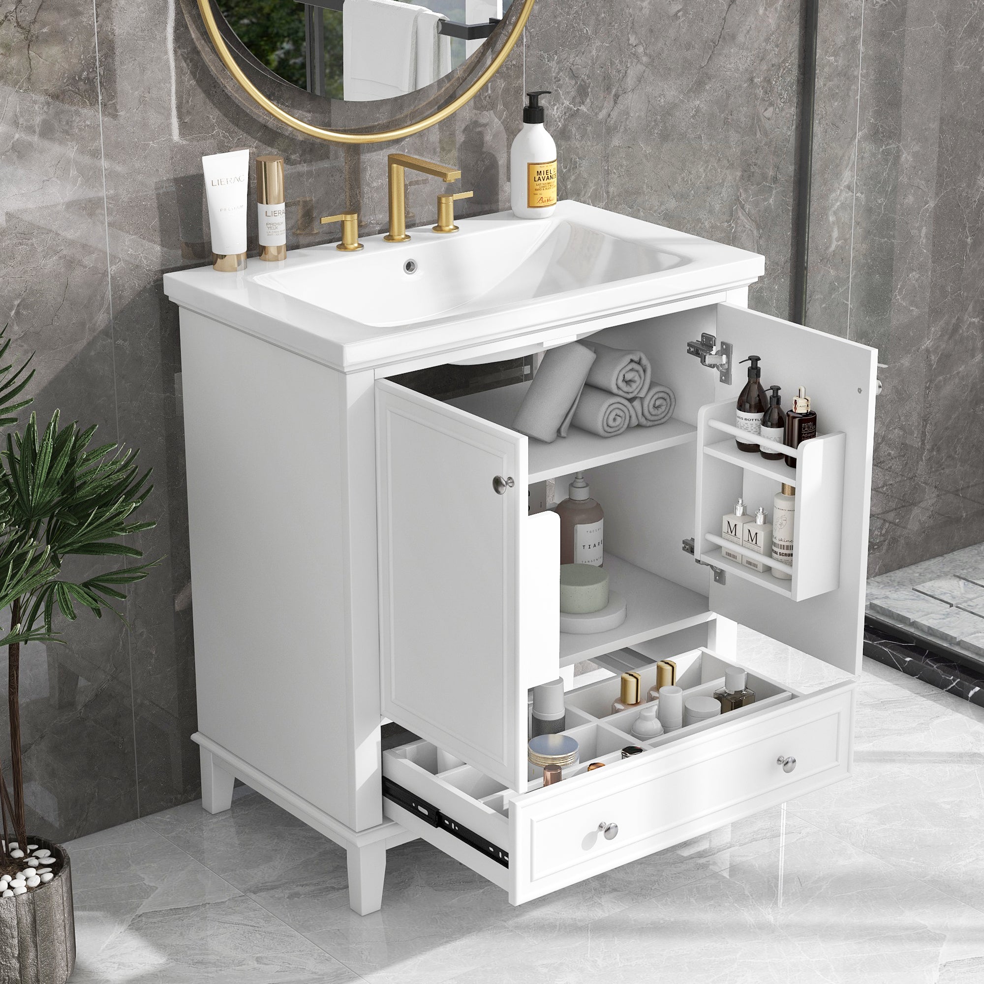 30" White Bathroom Vanity with Sink & Storage