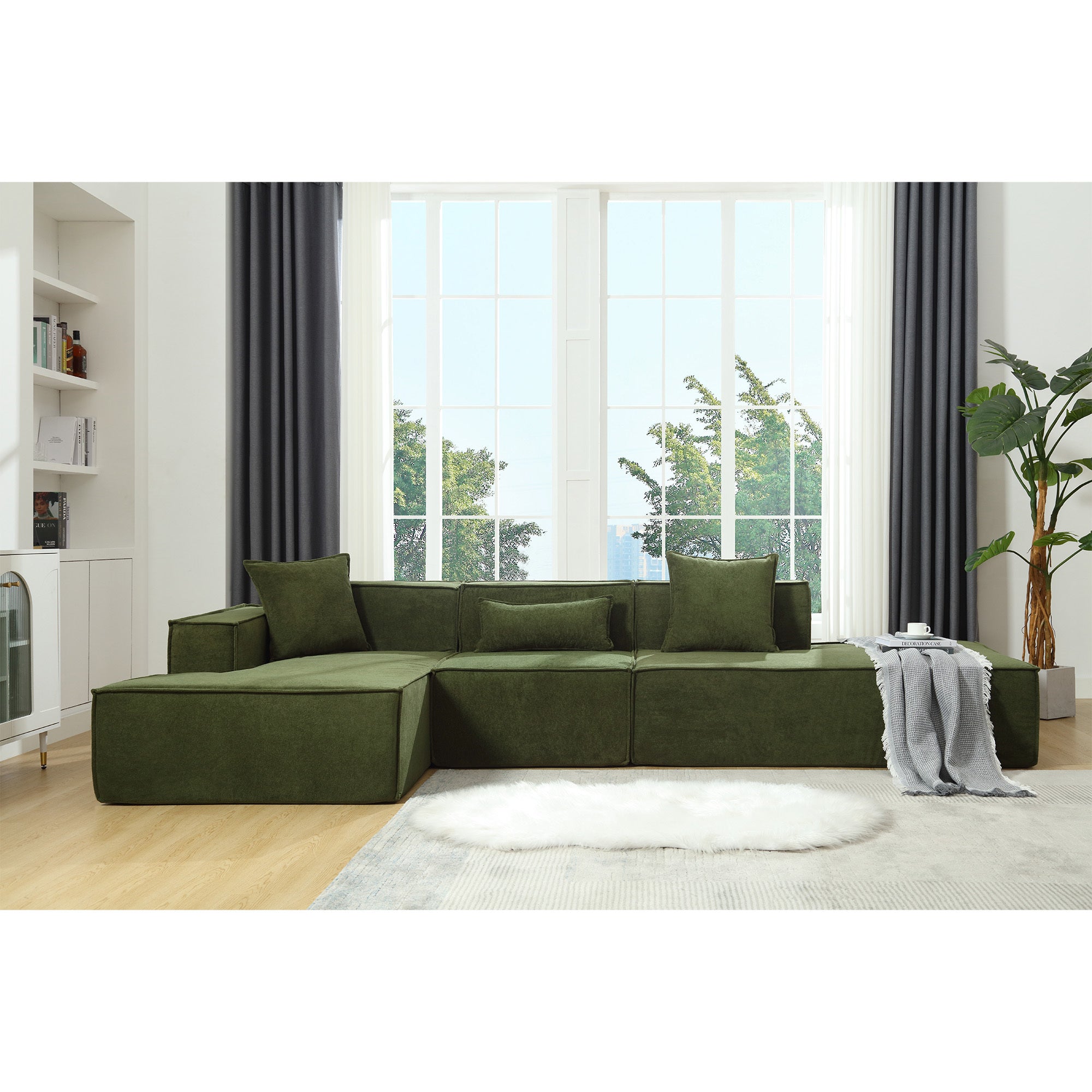 Modern Minimalist Modular Sofa Set, Green Terrycloth