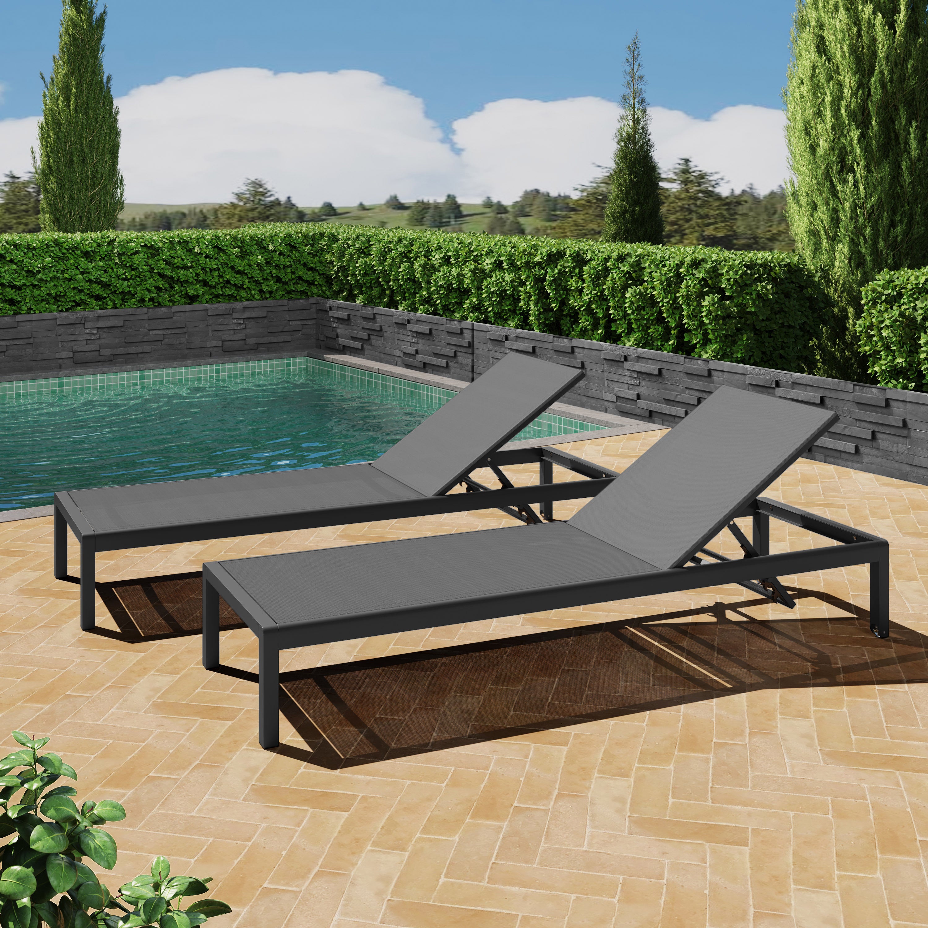 Cape Coral Chaise Lounge Set (2 Pack, Black)