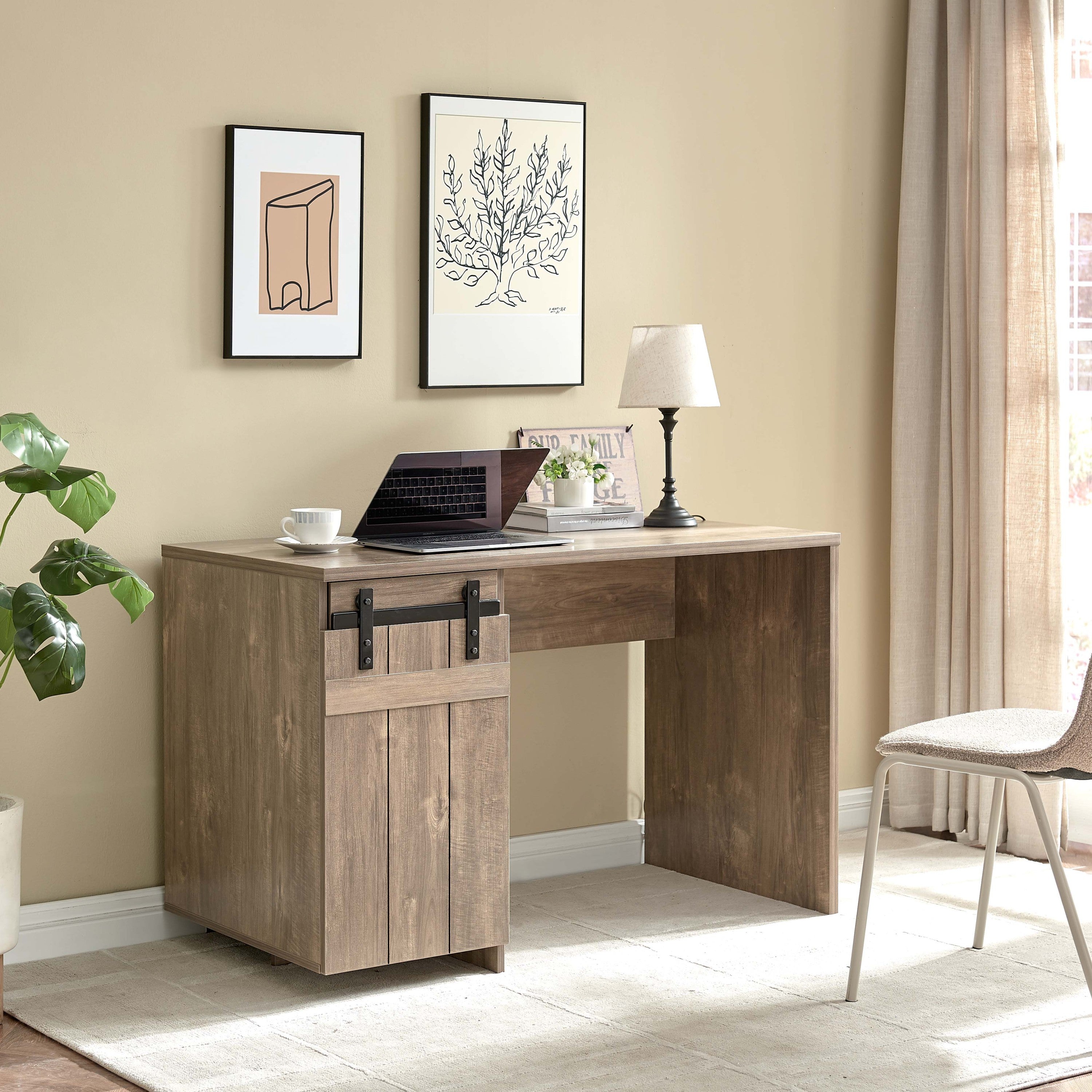 Hazelnut Home Office Desk w/ Cabinet & Shelves