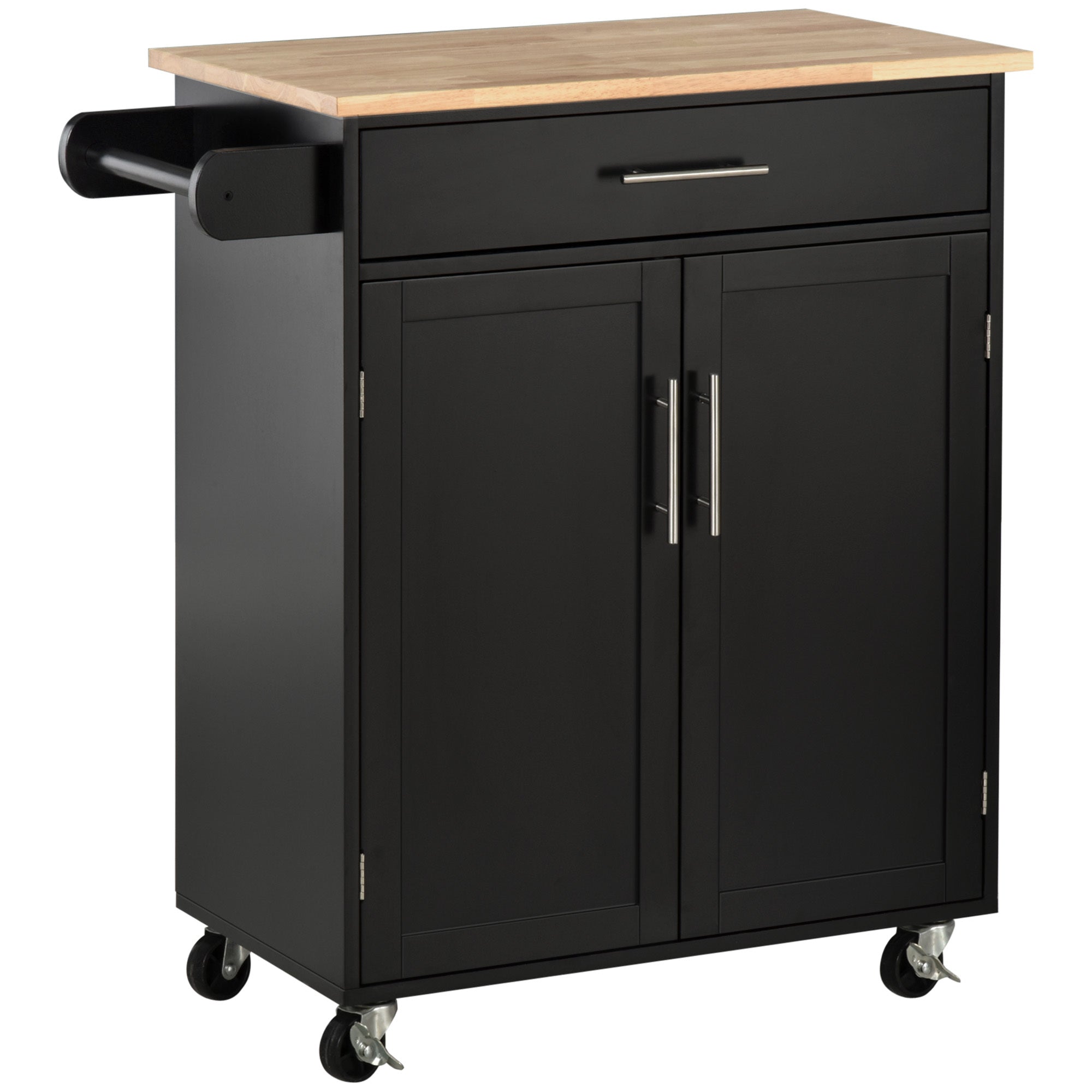 Kitchen Island Cart, Rolling Trolley with Drawer & Storage, Black