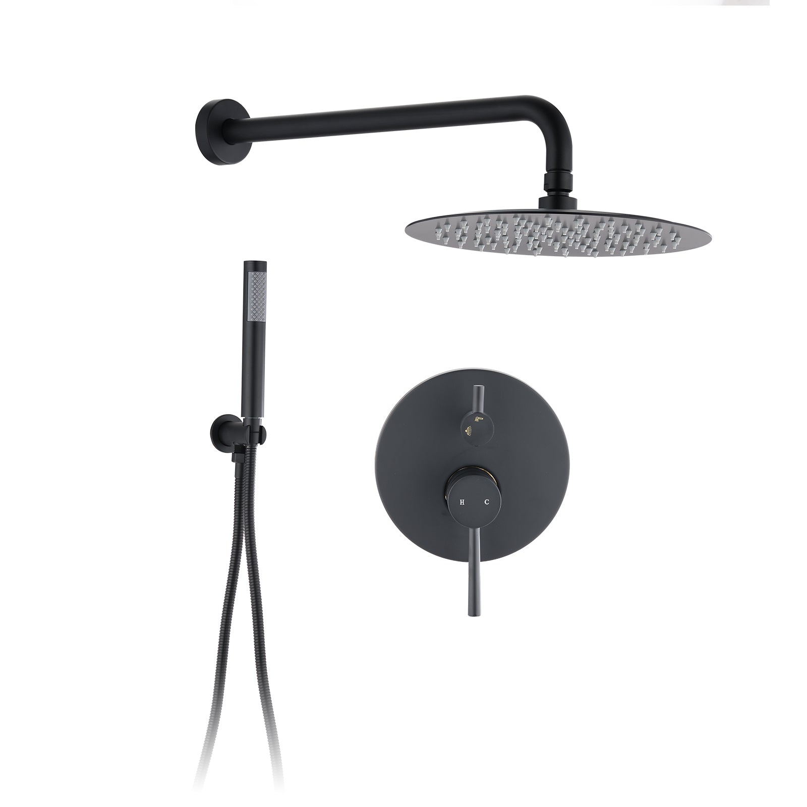 Round Wall Mount Shower Combo: 10' Rain & Handheld