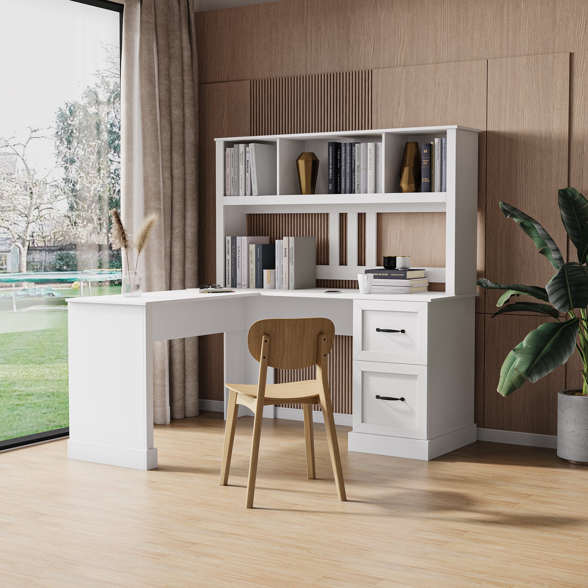 White Home Office Desk with Hutch | Computer Desk