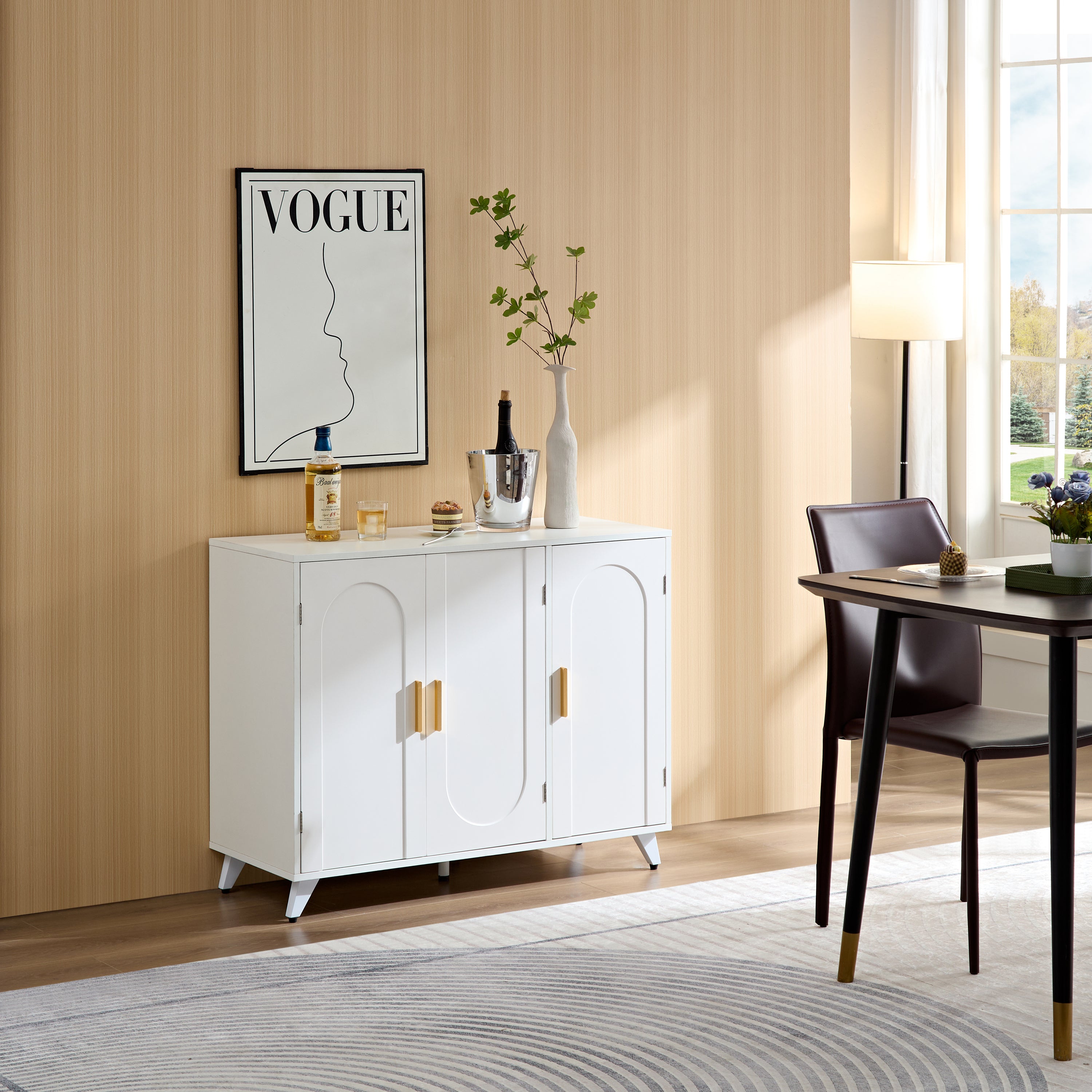 Ivory White Buffet: 3 Doors, Adjustable Shelves