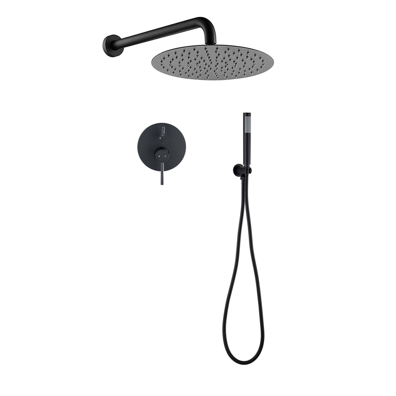 Matte Black Rainfall Shower Head Set: 10" Round